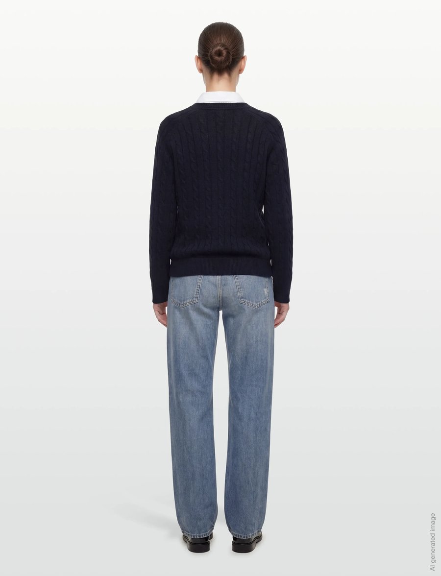 Filippa K - Braided Cotton V-Neck Sweater - pullover - navy - 4