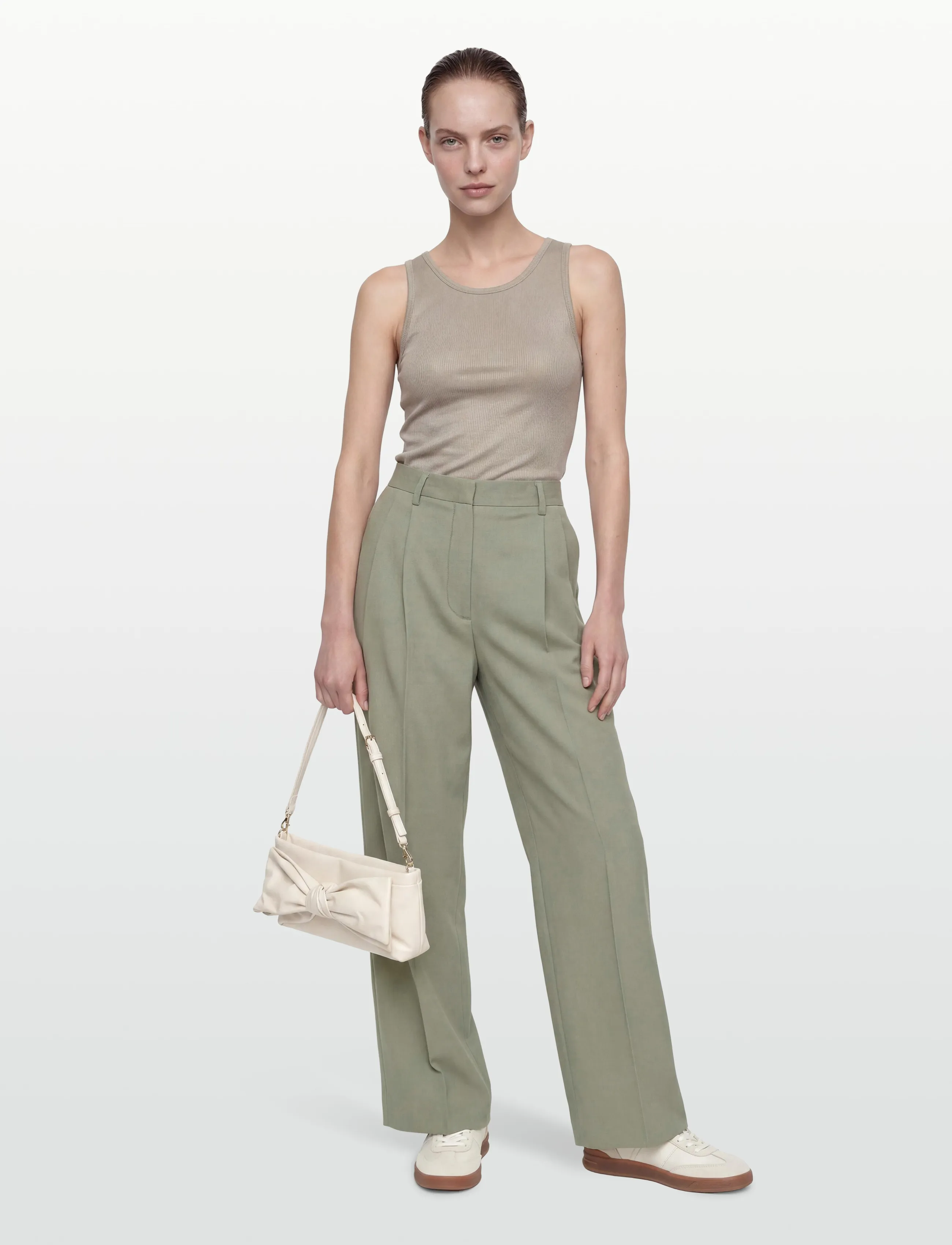 Filippa K Darcey Wool Trousers - Drabužiai - LIGHT GREEN / khaki/green
