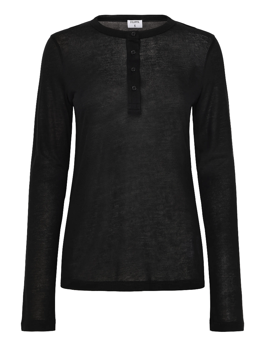 Filippa K - Lyocell Cashmere Henley - langärmlige tops - black - 0