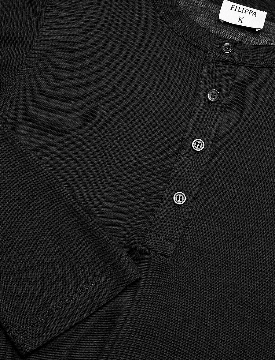 Filippa K - Lyocell Cashmere Henley - langärmlige tops - black - 2