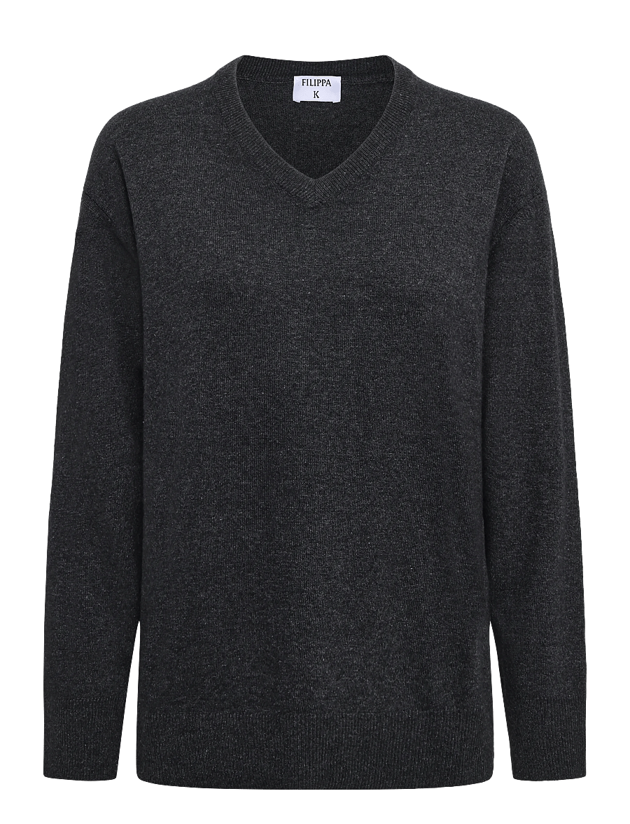 Filippa K - Soft Wool V-Neck Sweater - pullover - anthracite melange - 0