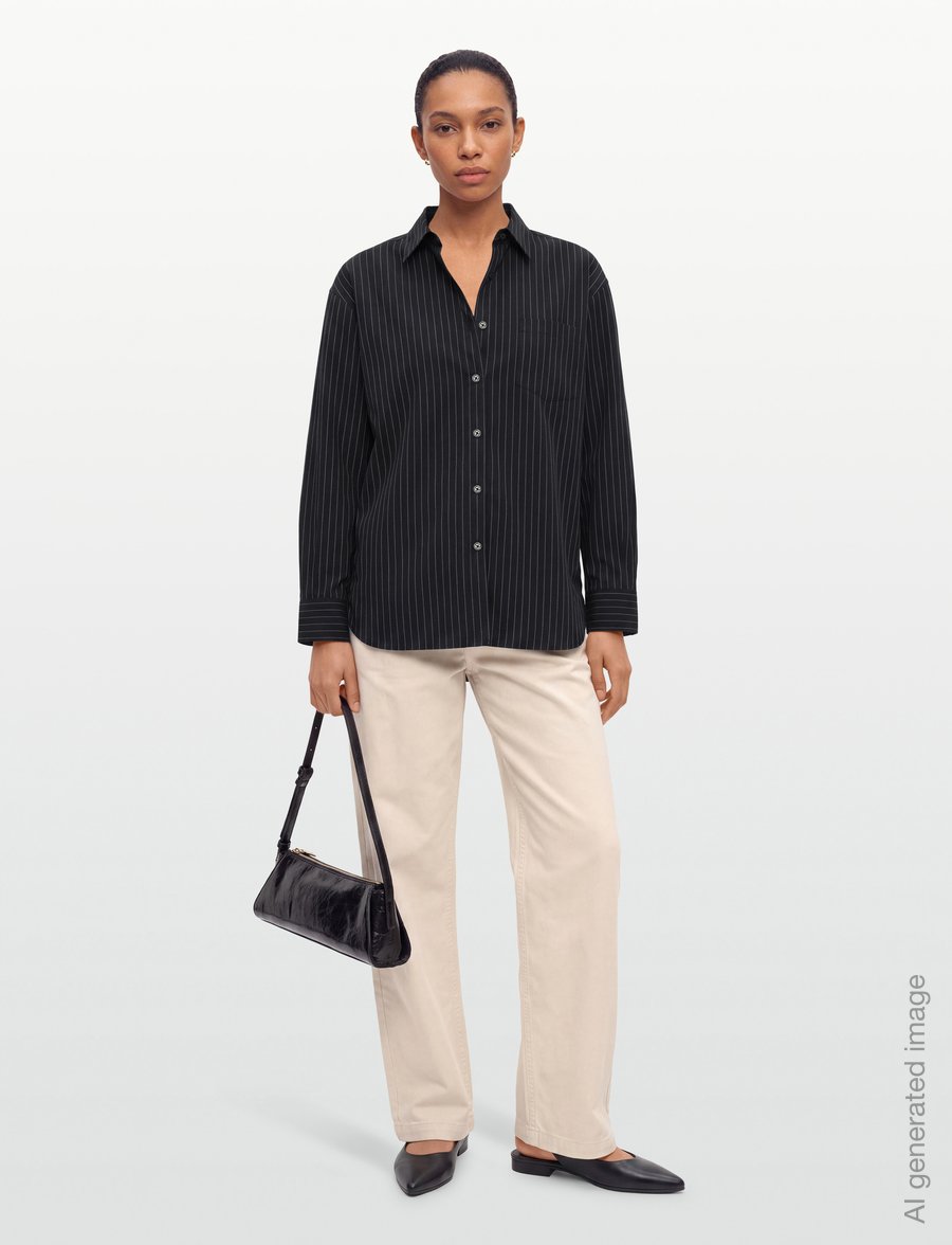 Filippa K - Sammy Poplin Pinstripe Shirt - long-sleeved shirts - anthracite pinstripe - 0