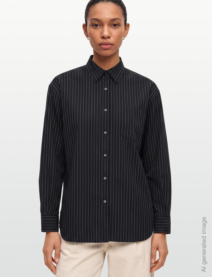 Filippa K - Sammy Poplin Pinstripe Shirt - long-sleeved shirts - anthracite pinstripe - 3