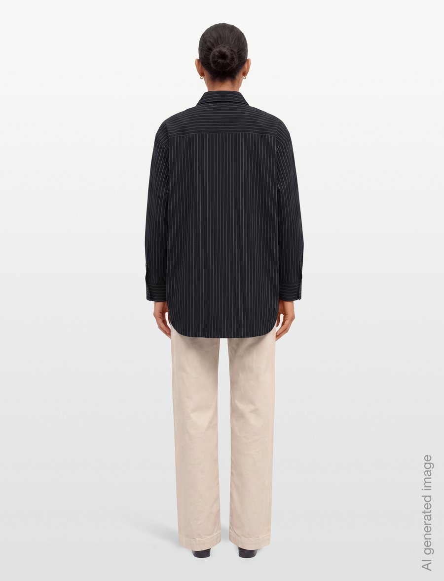 Filippa K - Sammy Poplin Pinstripe Shirt - long-sleeved shirts - anthracite pinstripe - 4