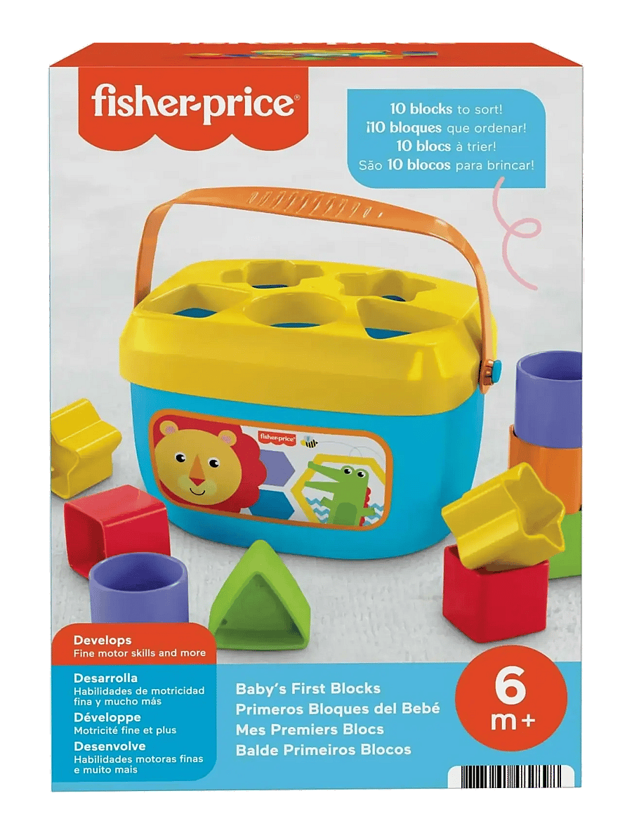 Fisher-Price - Baby’s First Blocks Shape-Sorting Toy, Set of 10, for Infants 6+ Months - flokkunarbox leikfanga - multi color - 4