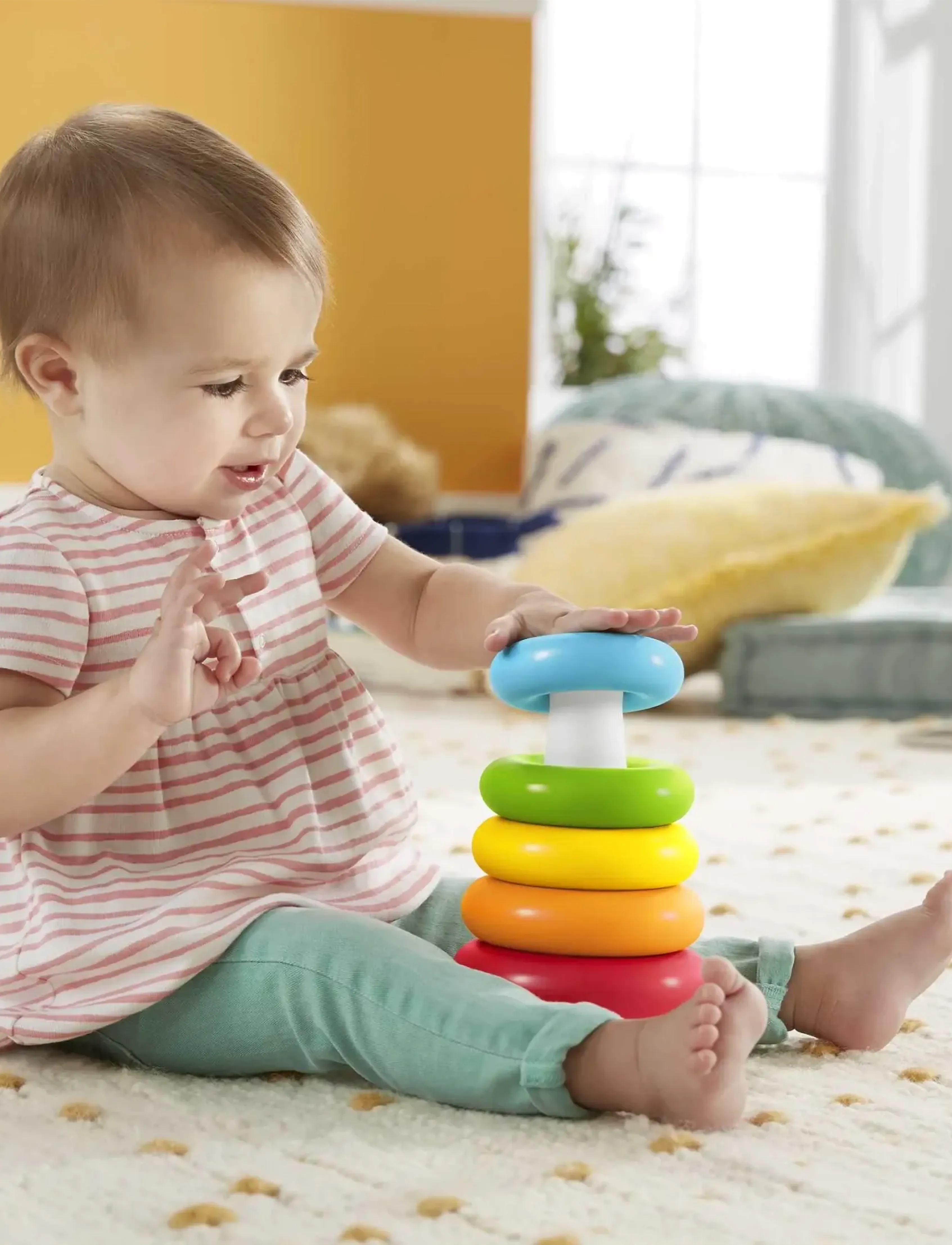 Fisher-Price Rock-A-Stack Ring Stacking Toy For Infants, Made With Plant-Based Materials, One Size, Multi/patterned, Educational Legetøj > Stackable B