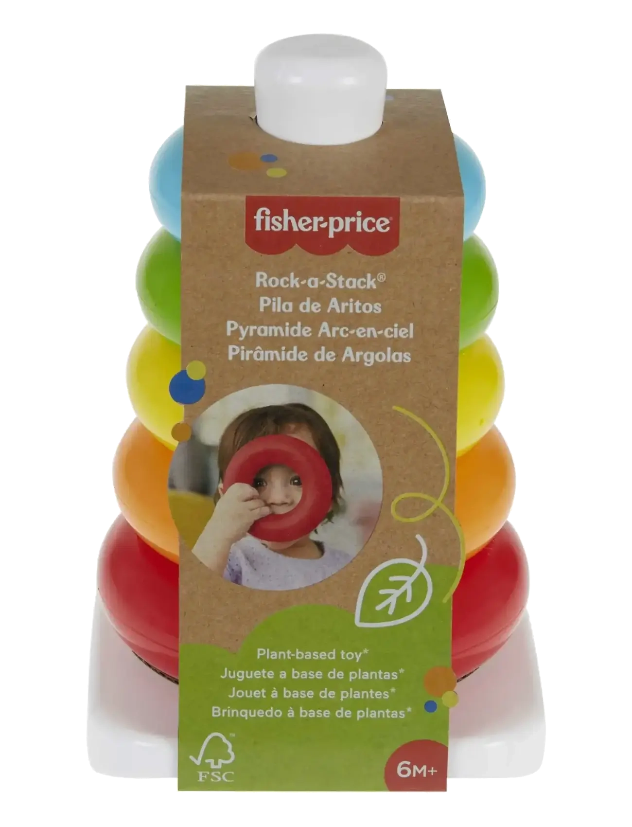 Fisher-Price - Rock-a-Stack Ring Stacking Toy for Infants, Made with Plant-Based Materials - stapelbara klossar - multi color - 5