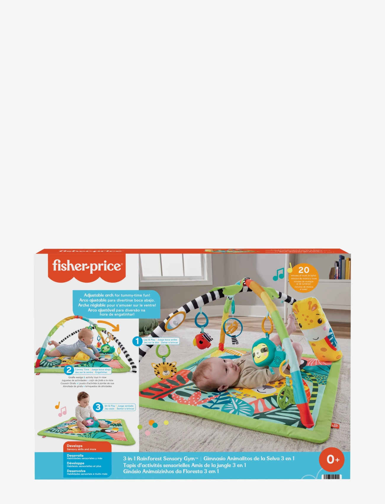 Fisher-Price - 3-in-1 Rainforest Sensory Gym Tummy Wedge with 6 Baby Toys Newborn to Toddler - multi color - 2