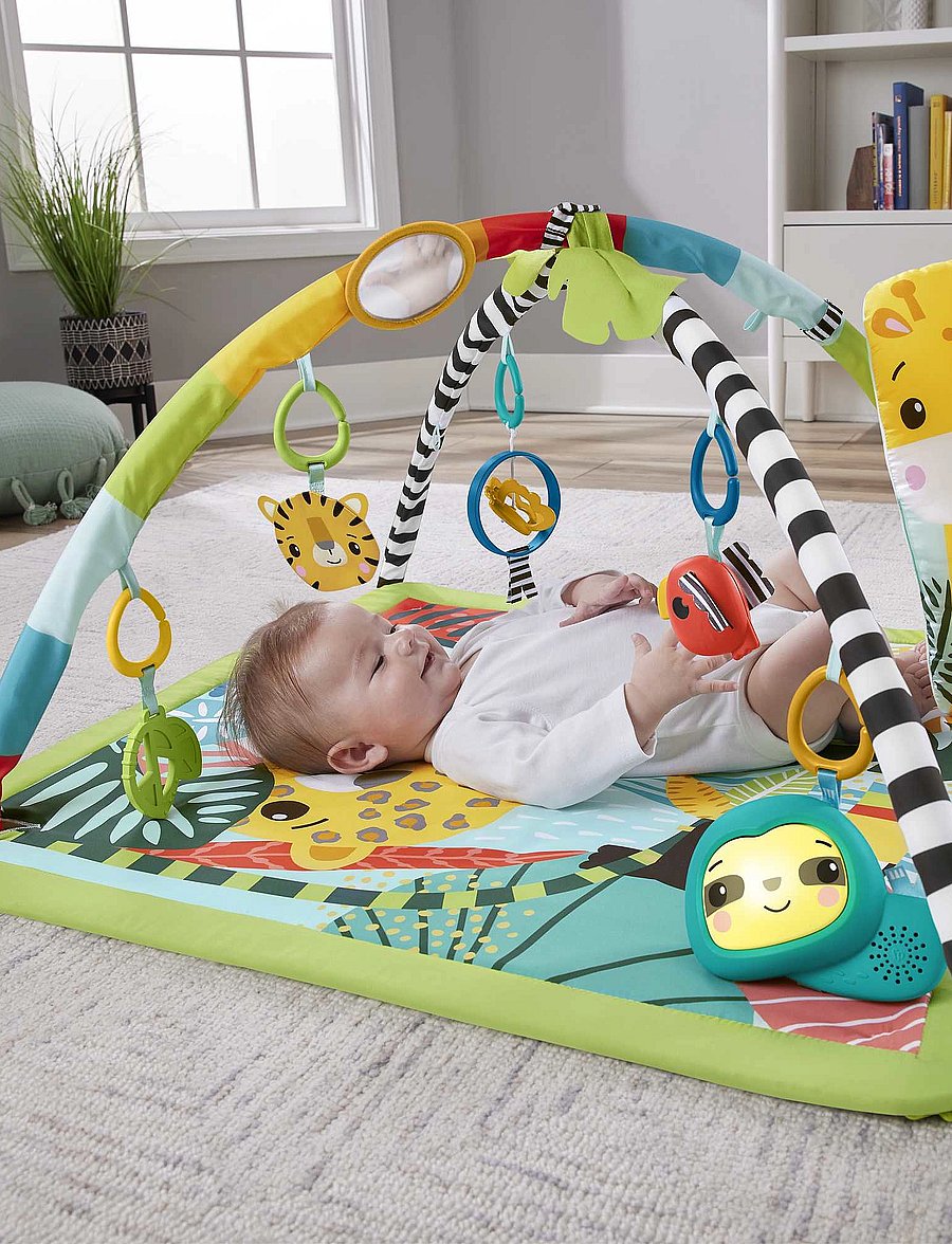 Fisher-Price - 3-in-1 Rainforest Sensory Gym Tummy Wedge with 6 Baby Toys Newborn to Toddler - multi color - 0