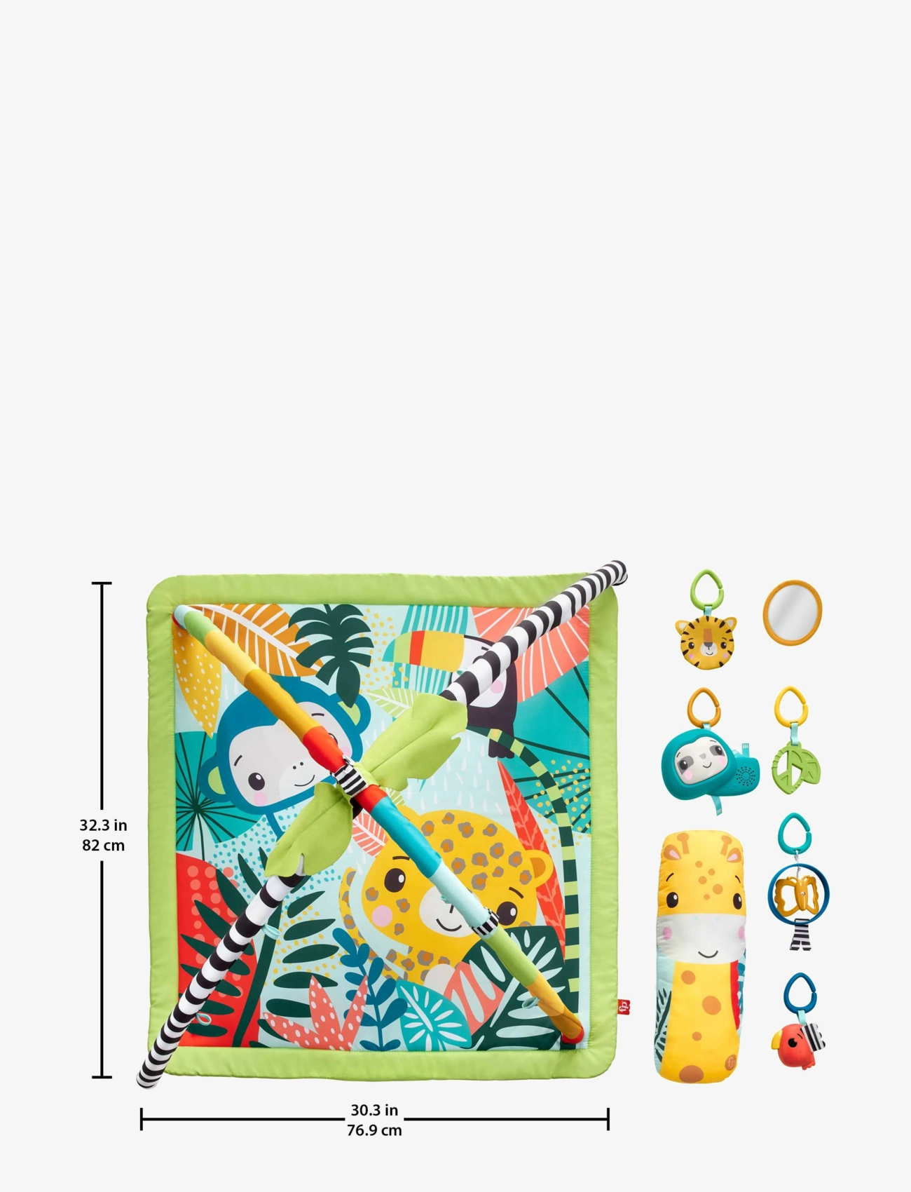 Fisher-Price - 3-in-1 Rainforest Sensory Gym Tummy Wedge with 6 Baby Toys Newborn to Toddler - multi color - 3