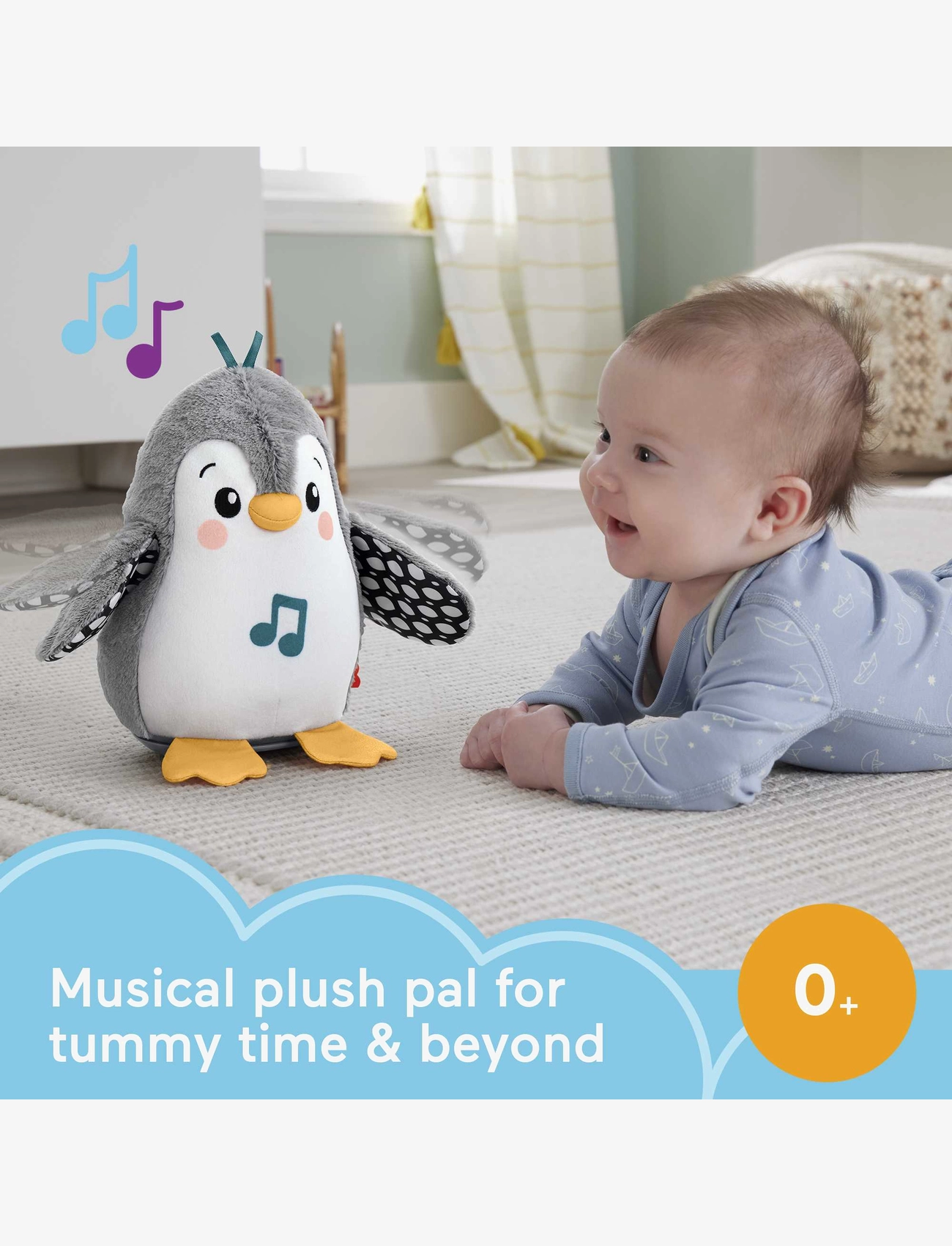 Fisher-Price - Plush Tummy Time Toy, Flap & Wobble Penguin, Newborn Musical Toy - interaktive dyr - multi color - 3