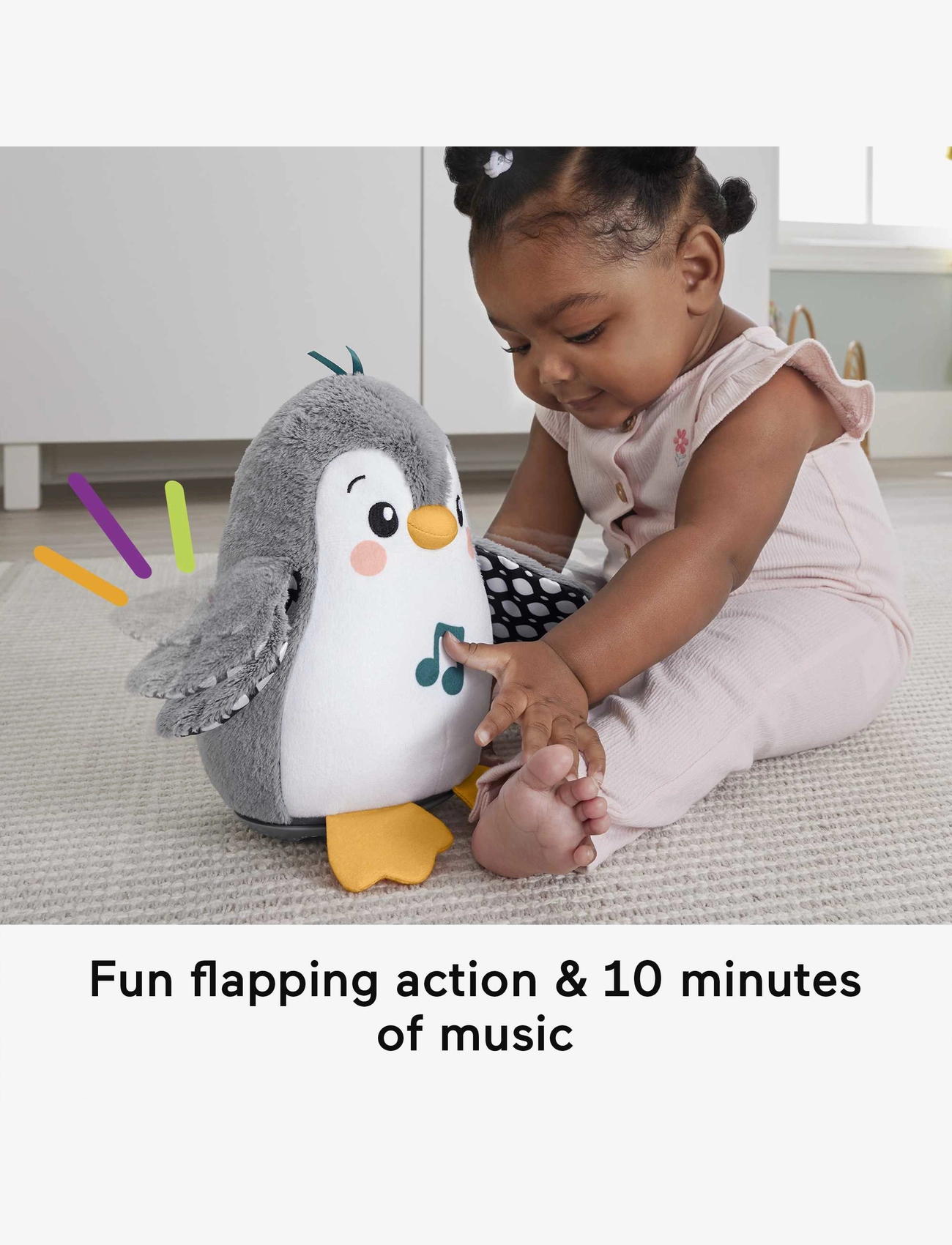Fisher-Price - Plush Tummy Time Toy, Flap & Wobble Penguin, Newborn Musical Toy - interaktive dyr - multi color - 4