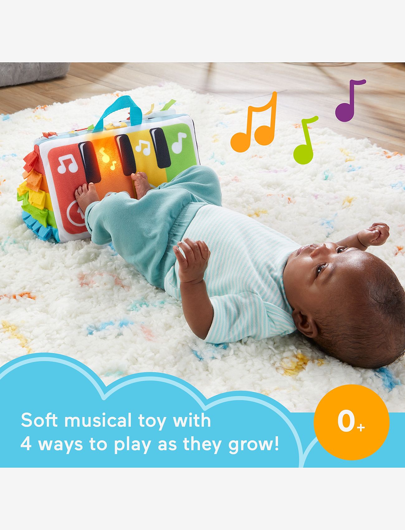 Fisher-Price - Kick & Play Soft Piano, Newborn Tummy Time Toy with Lights & Music - interactive toys - multi color - 3