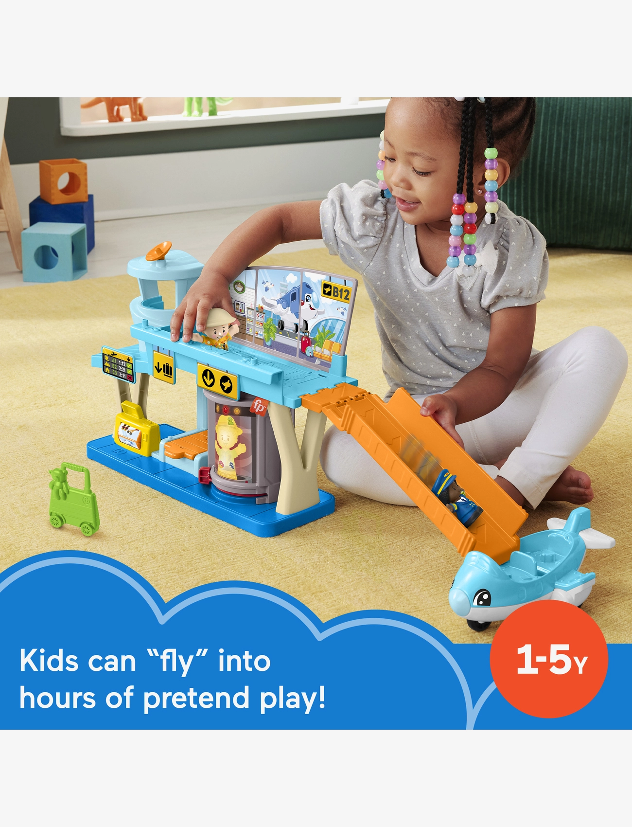 Fisher-Price - Little People Everyday Adventures Airport Toddler Playset, Airplane & 3 Play Pieces - ensembles de jeux - multicolor - 5