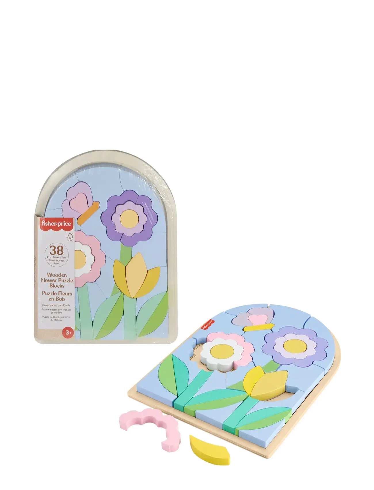 Fisher-Price Wooden Flower Puzzle Blocks For Preschool Kids, 38 Wood Pieces, One Size, Puzzles, Mehrfarbig/gemustert - Pedagogical Kinder