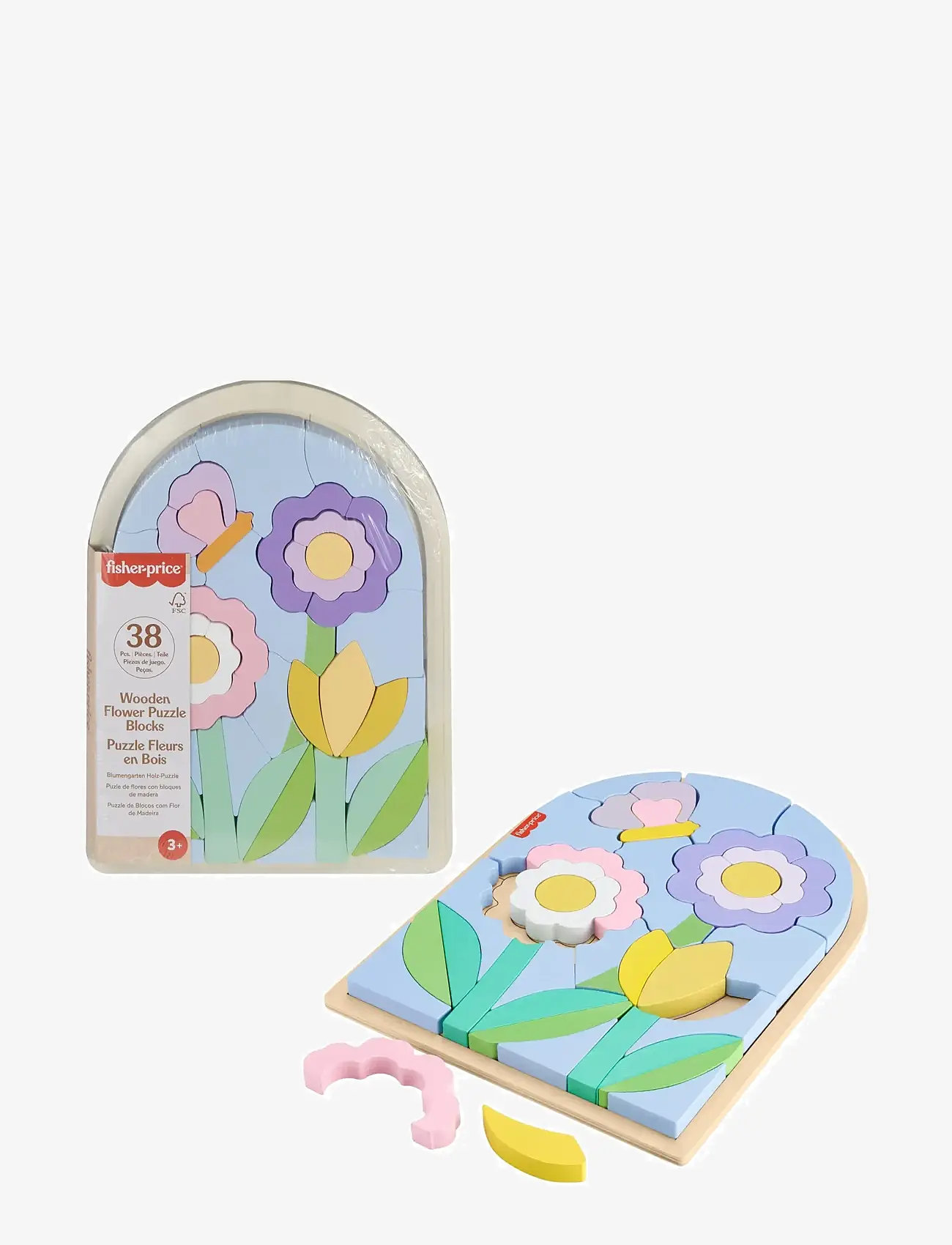 Fisher-Price - Wooden Flower Puzzle Blocks for Preschool Kids, 38 Wood Pieces - puidust pusled - multicolor - 1
