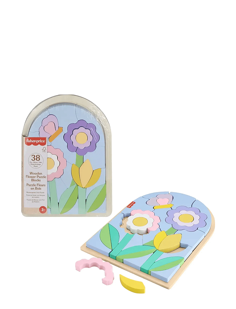 Fisher-Price - Wooden Flower Puzzle Blocks for Preschool Kids, 38 Wood Pieces - puidust pusled - multicolor - 1