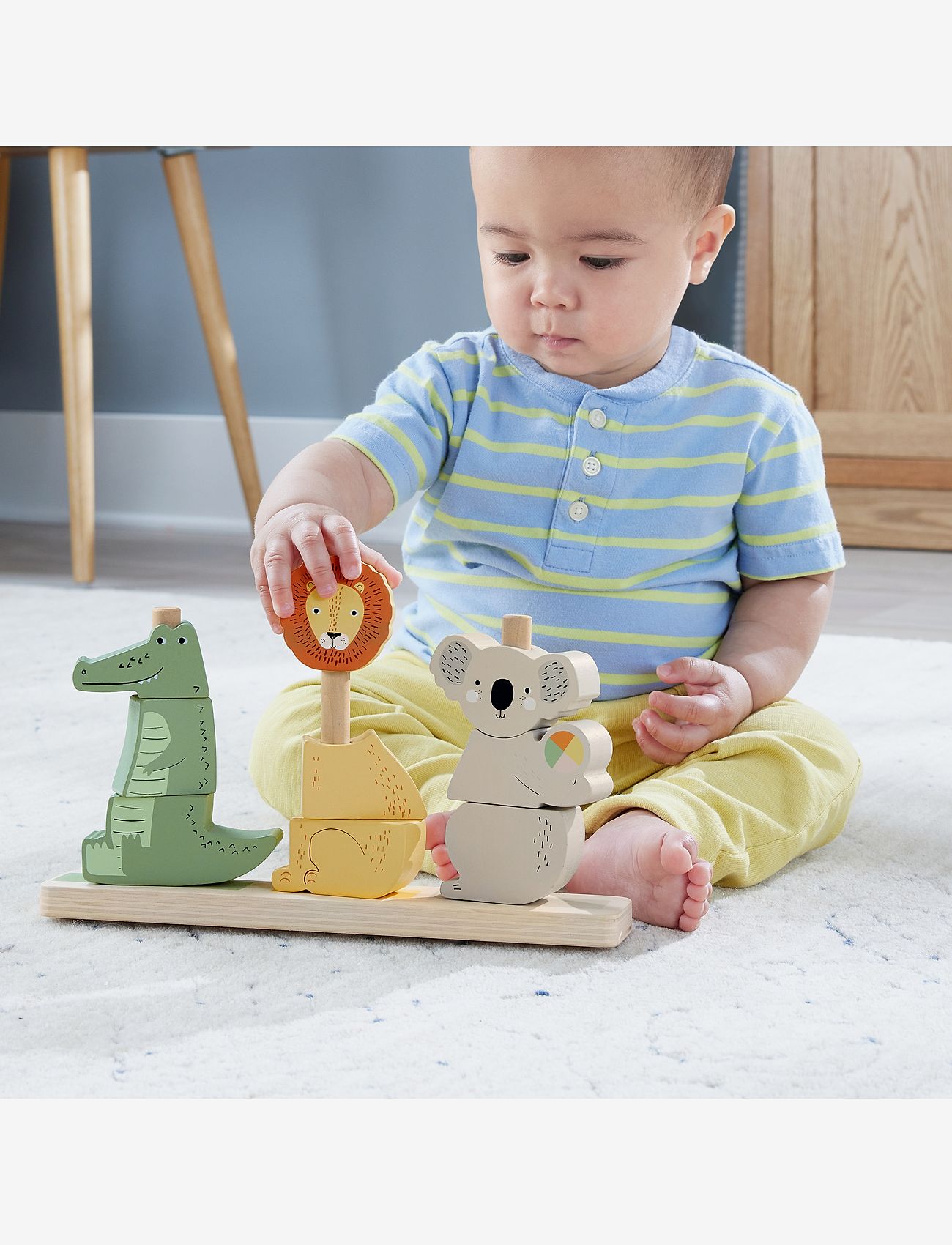 Fisher-Price - Wooden Stack & Sort Animals Baby & Toddler Toy, 10 Wood Pieces - stapelbare blokk - multicolor - 2