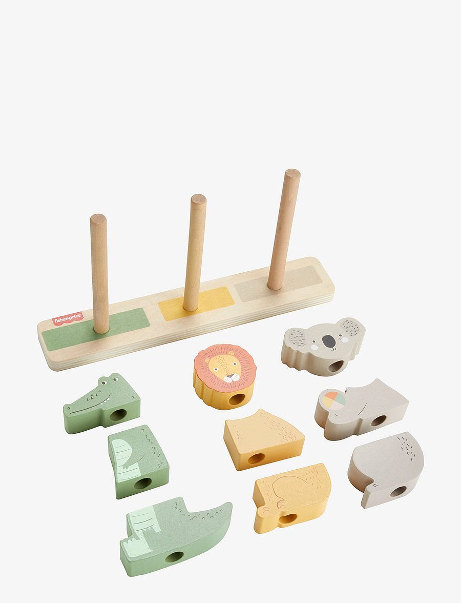 Fisher-Price - Wooden Stack & Sort Animals Baby & Toddler Toy, 10 Wood Pieces - staflanlegir kubbar - multicolor - 4