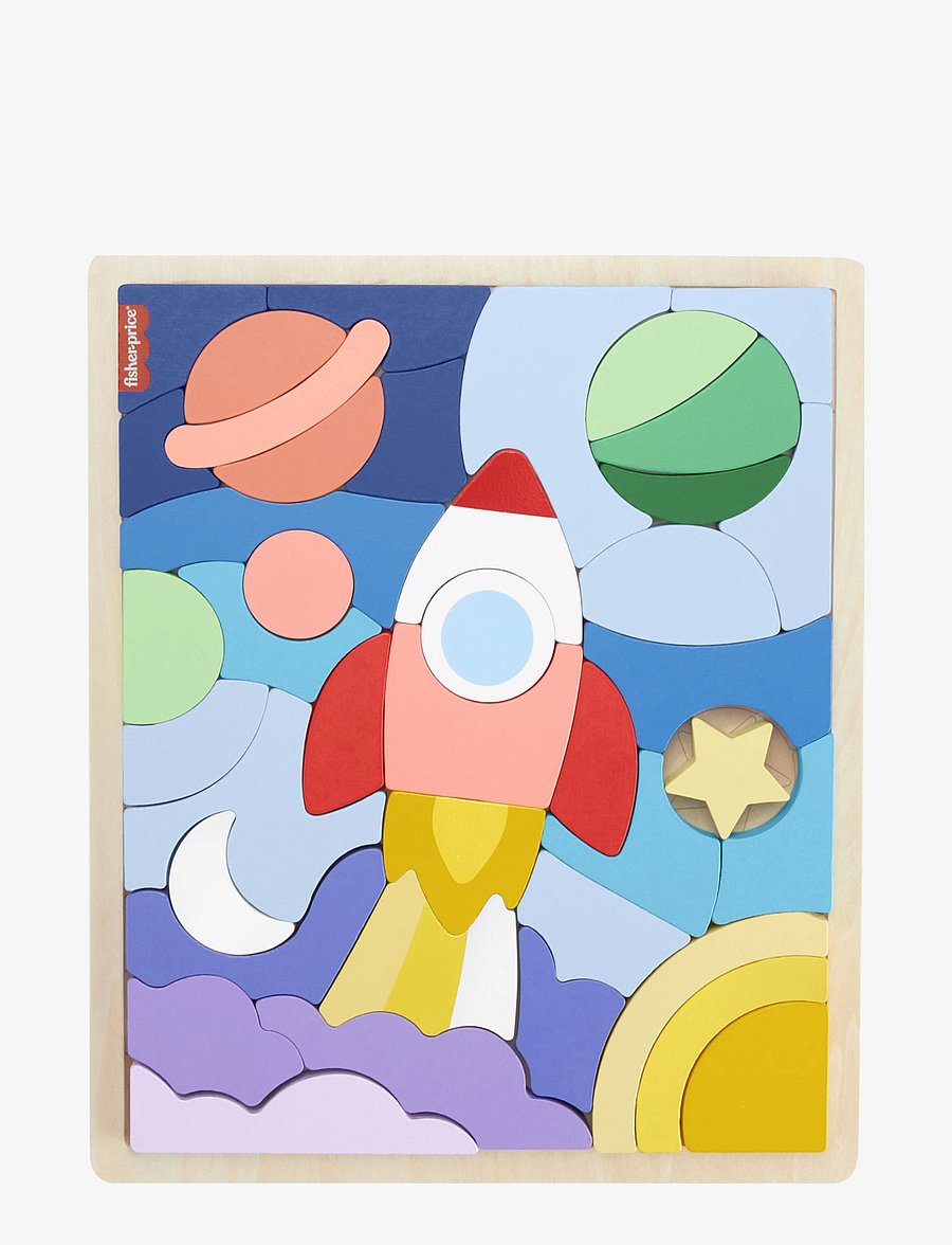 Fisher-Price - Wooden Space Blocks Puzzle for Preschool Kids, 42 Wood Pieces - holzpuzzle - multicolor - 0