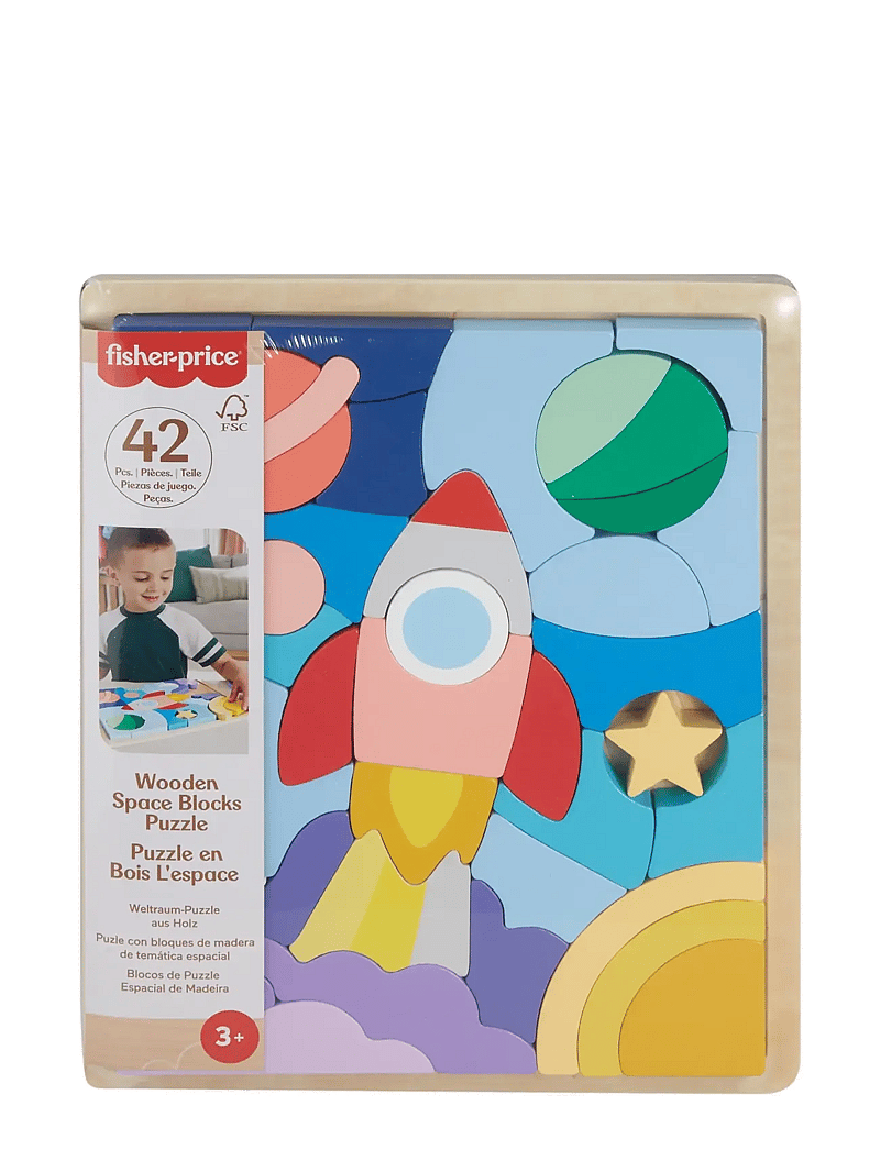 Fisher-Price - Wooden Space Blocks Puzzle for Preschool Kids, 42 Wood Pieces - holzpuzzle - multicolor - 1