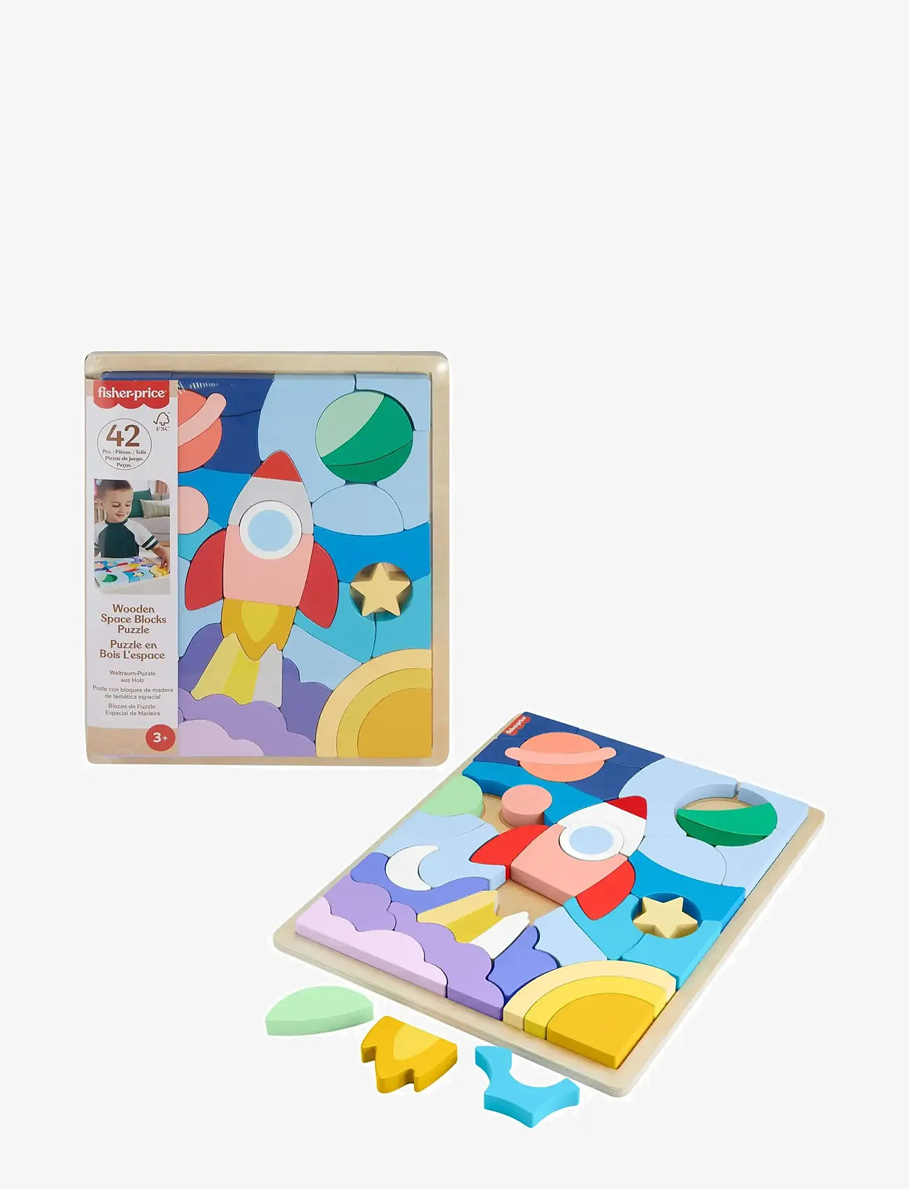 Fisher-Price - Wooden Space Blocks Puzzle - træpuslespil - multicolor - 5
