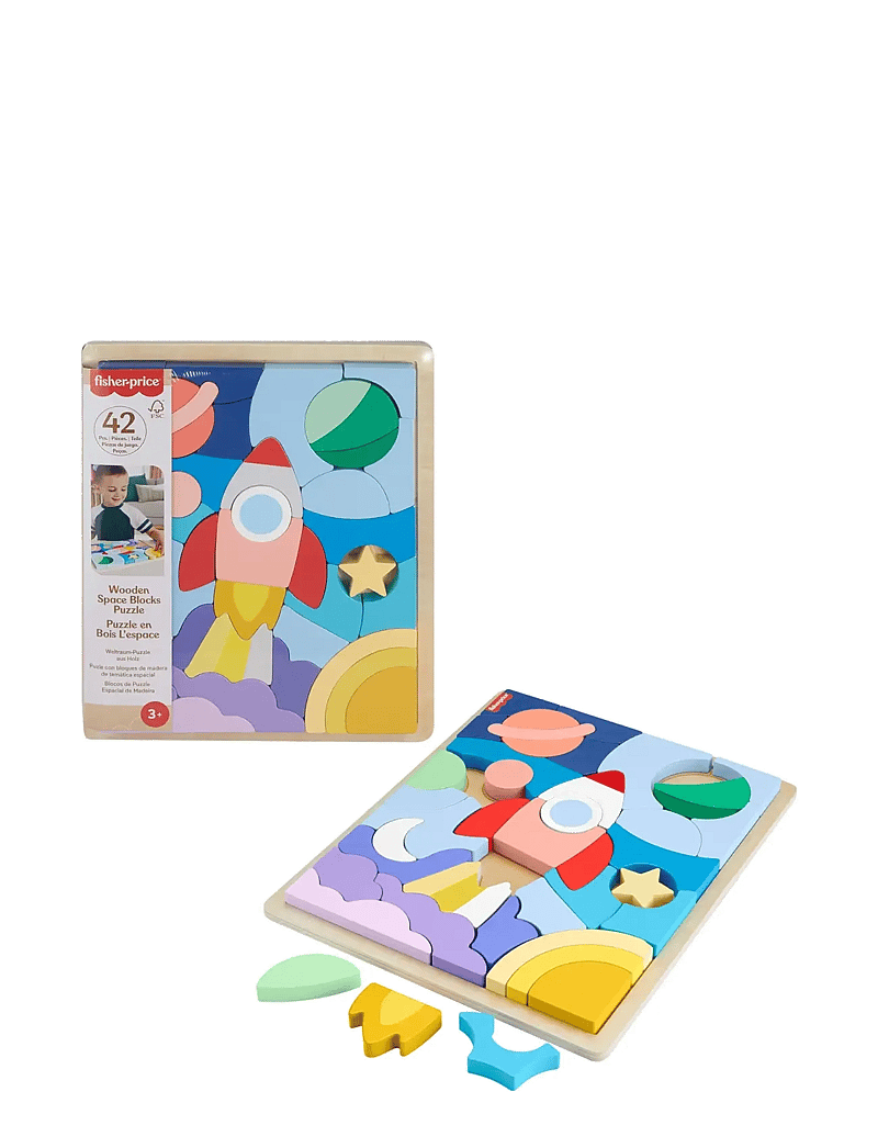 Fisher-Price - Wooden Space Blocks Puzzle for Preschool Kids, 42 Wood Pieces - holzpuzzle - multicolor - 5