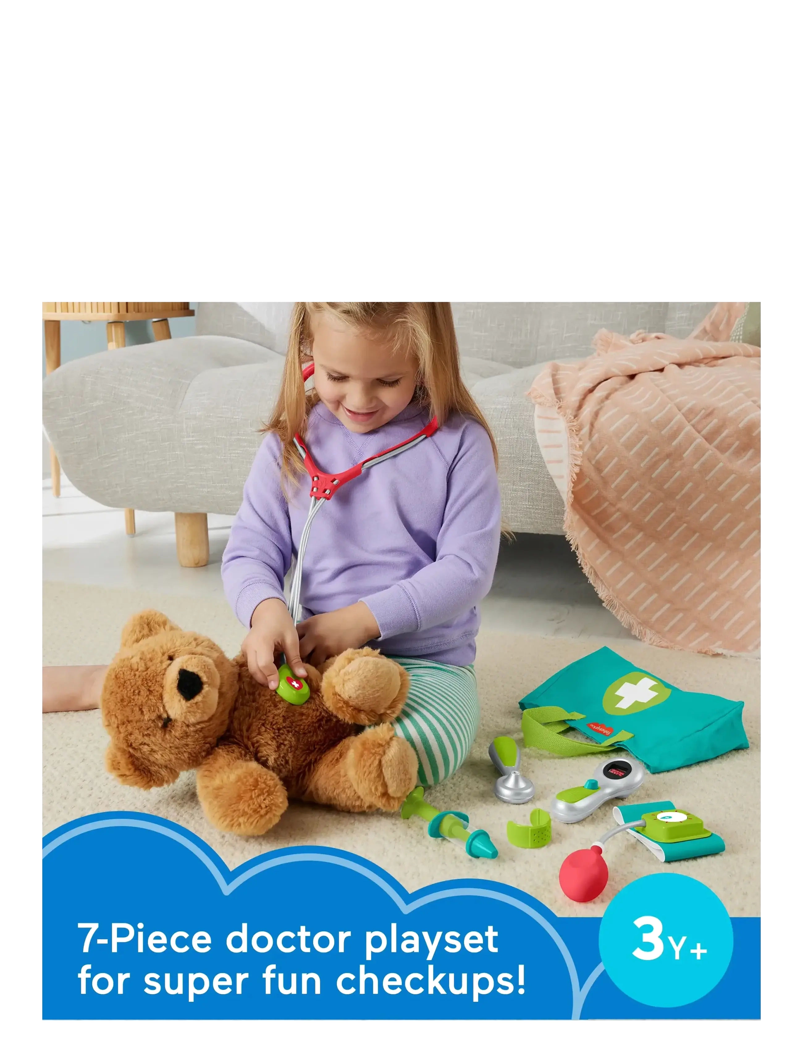 Fisher-Price - Medical Kit 7-Piece Doctor Toys Preschool Pretend Play Set for Ages 3+ years - lægesæt - multicolor - 5