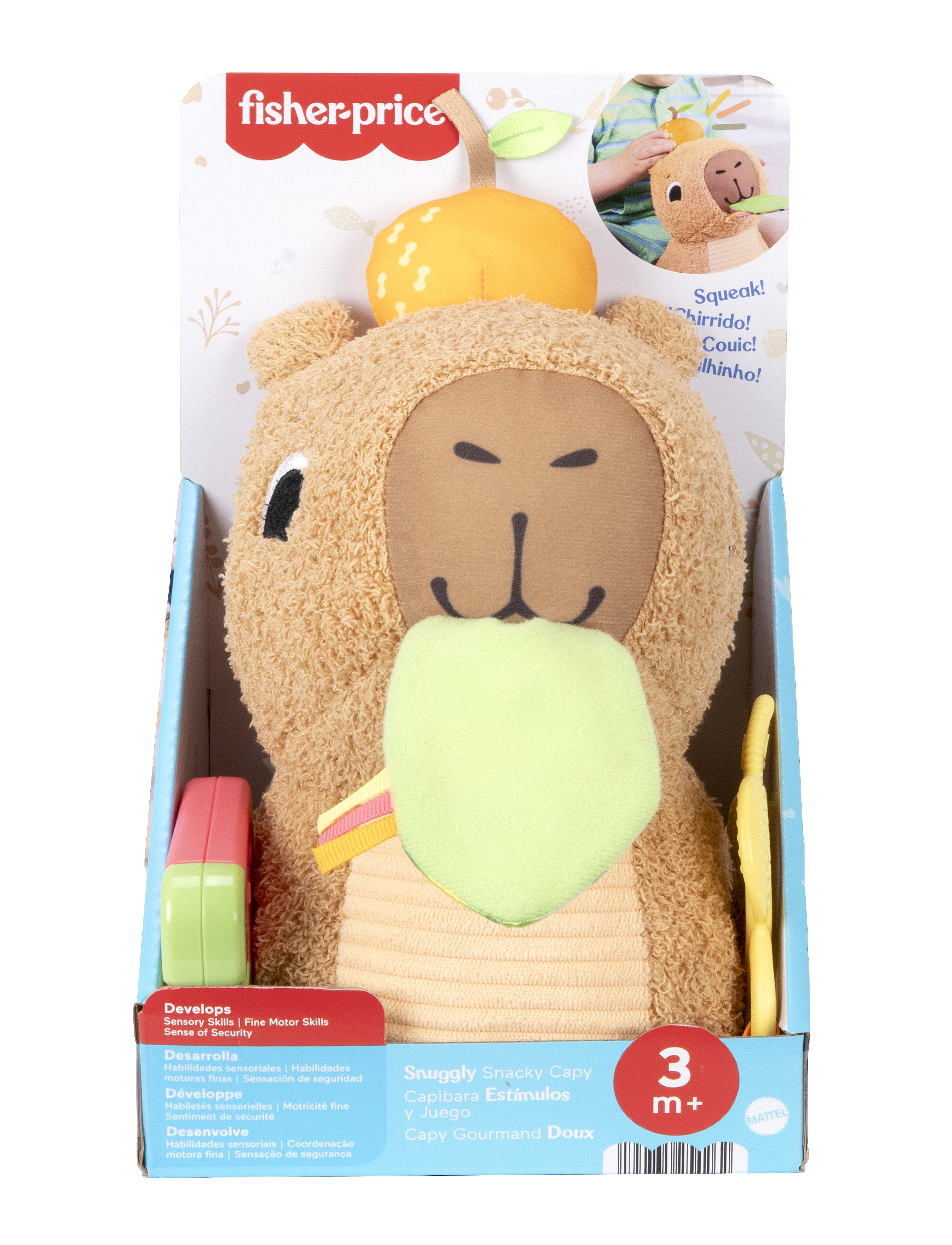 Fisher-Price Snuggly Snacky Capybara Plush Baby Sensory Toy With Teether & Rattle For Newborns, One Size, Multi/patterned, Soft Legetøj > Stuffed Lege