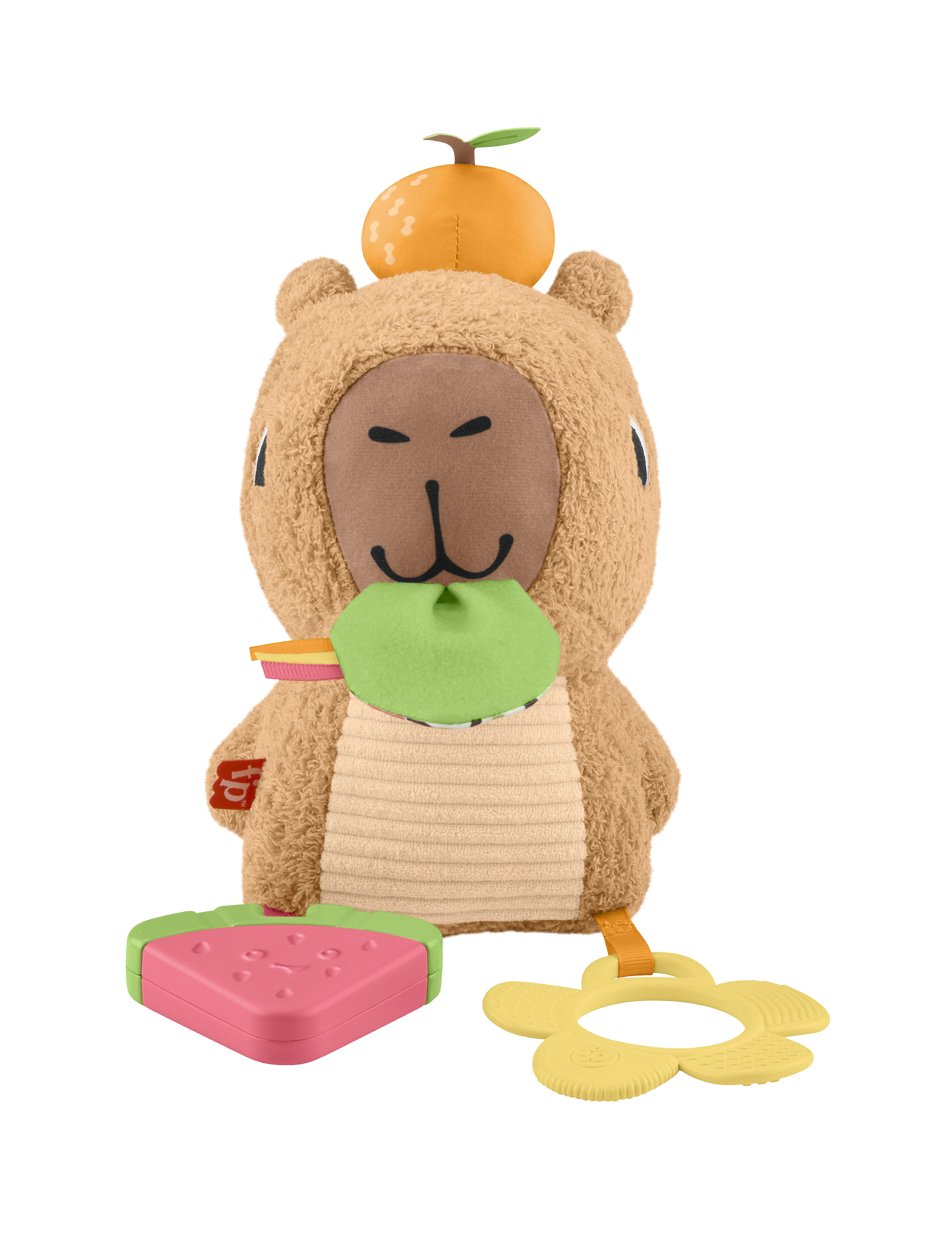 Fisher-Price - Snuggly Snacky Capybara Plush Baby Sensory Toy with Teether & Rattle for Newborns - mjúk leikföng & fígúrur - multi color - 3
