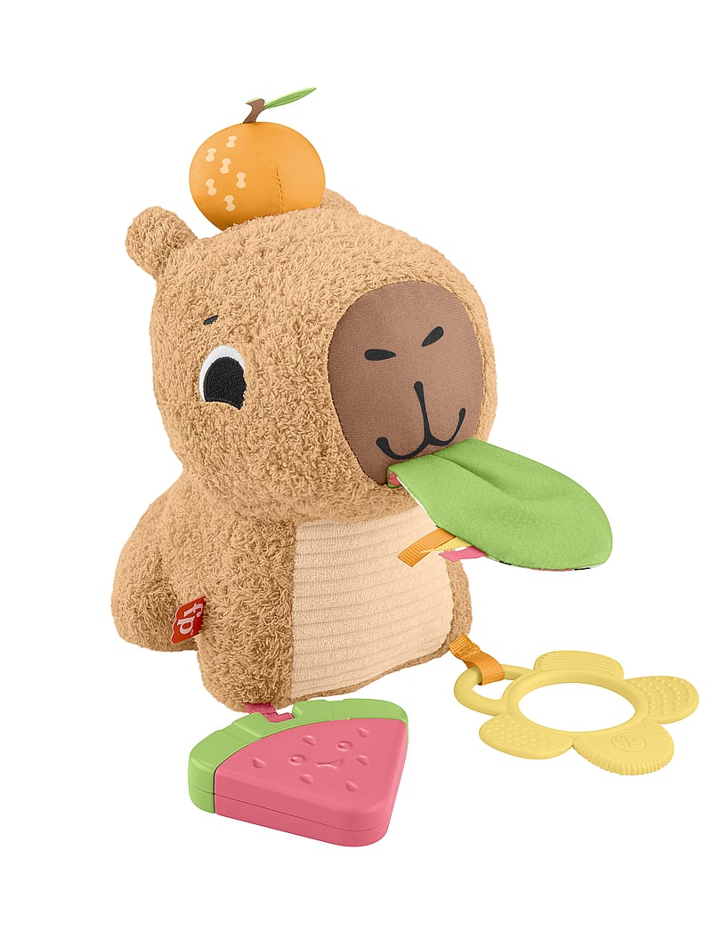 Fisher-Price - Snuggly Snacky Capybara Plush Baby Sensory Toy with Teether & Rattle for Newborns - mjúk leikföng & fígúrur - multi color - 4