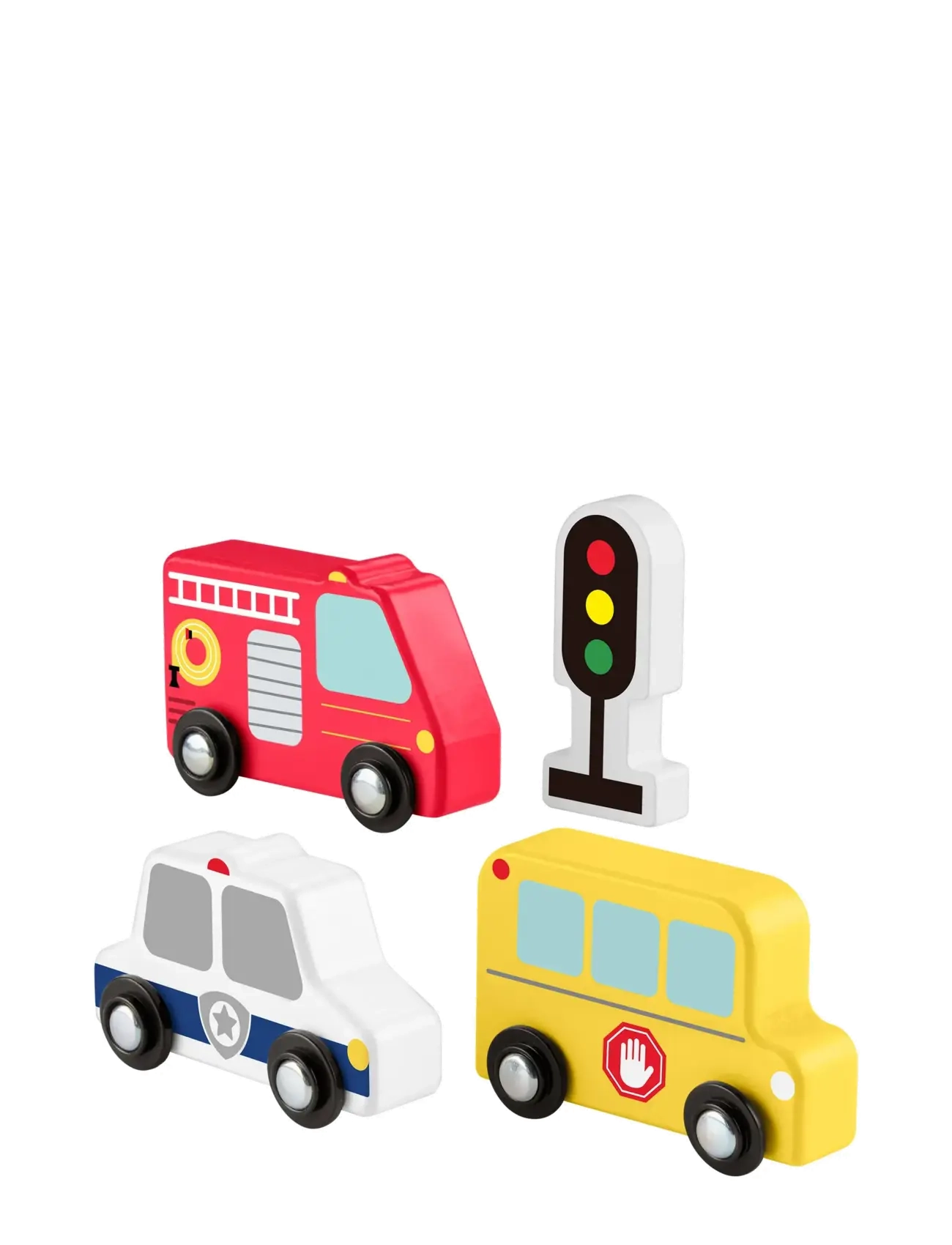 Fisher-Price Wooden Vehicle Pack, Push-Along Spielzeug For Toddler Pretend Play, 4 Wood Pieces, One Size, Toy Cars, Mehrfarbig/gemustert - Ambulances,
