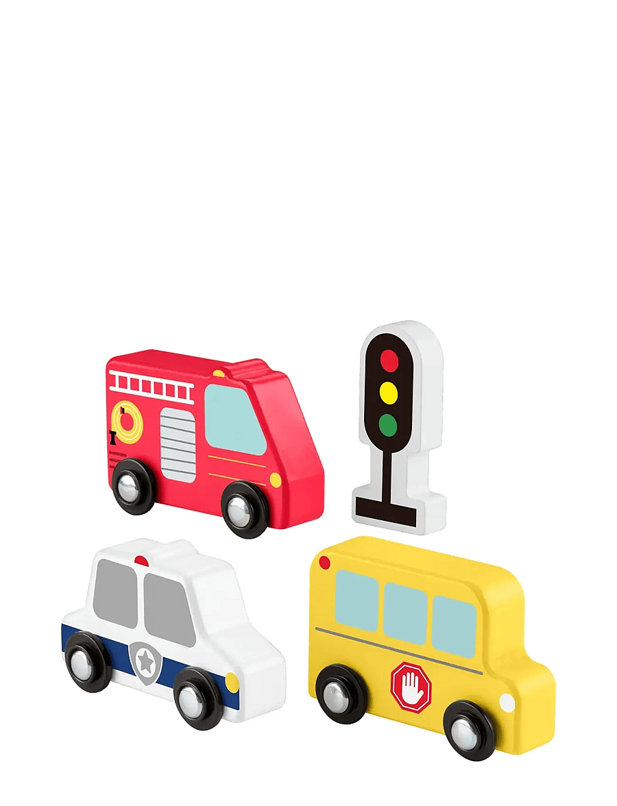Fisher-Price - Wooden Vehicle Pack, Push-Along Toys for Toddler Pretend Play, 4 Wood Pieces - politsei autod - multi color - 2