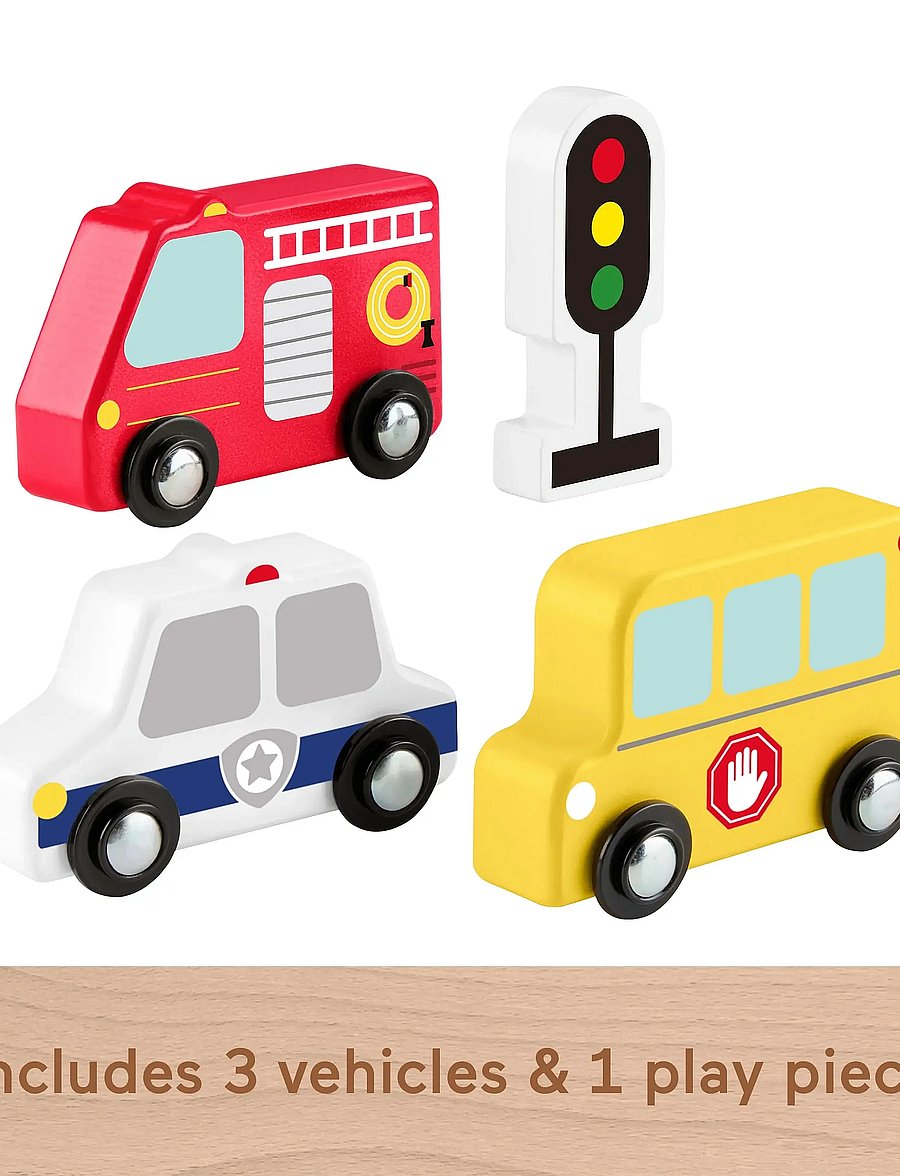Fisher-Price - Wooden Vehicle Pack, Push-Along Toys for Toddler Pretend Play, 4 Wood Pieces - politsei autod - multi color - 0
