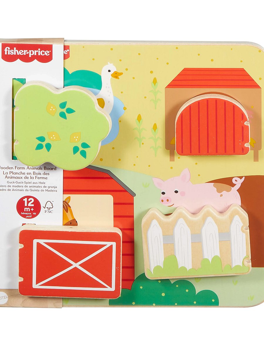 Fisher-Price - Wooden Farm Animal Board Busy Activity Toy for Baby & Toddler, 1 Wood Piece - tiere - multi color - 0