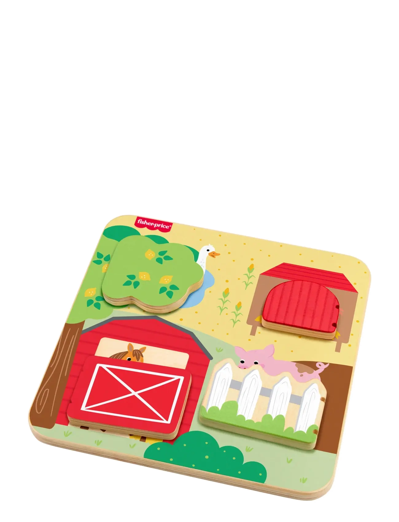 Fisher-Price - Wooden Farm Animal Board Busy Activity Toy for Baby & Toddler, 1 Wood Piece - laveste priser - multi color - 5