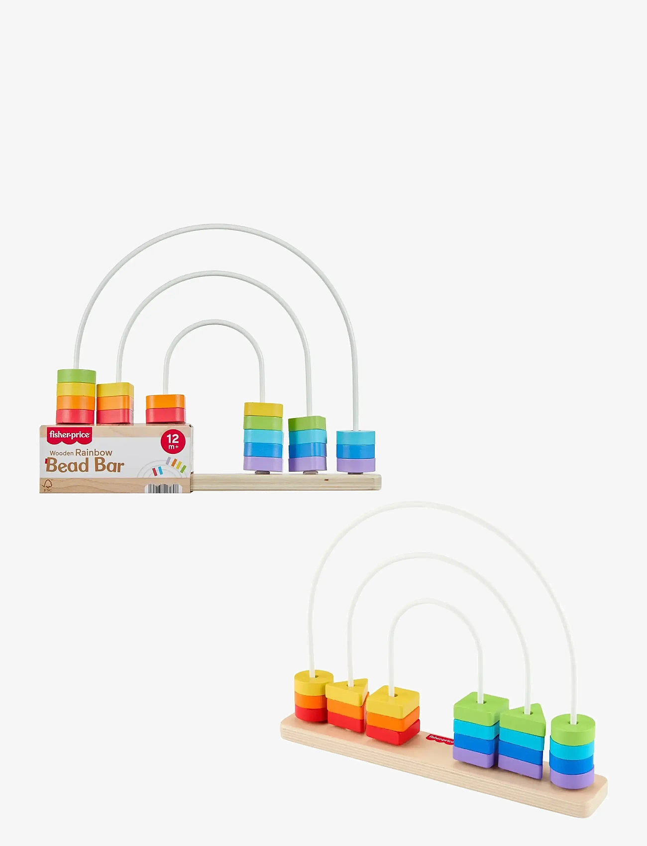 Fisher-Price - Wooden Rainbow Bead Bar Maze, Baby & Toddler Developmental Toy, 1 Wood Piece - stapelklötze - multi color - 1