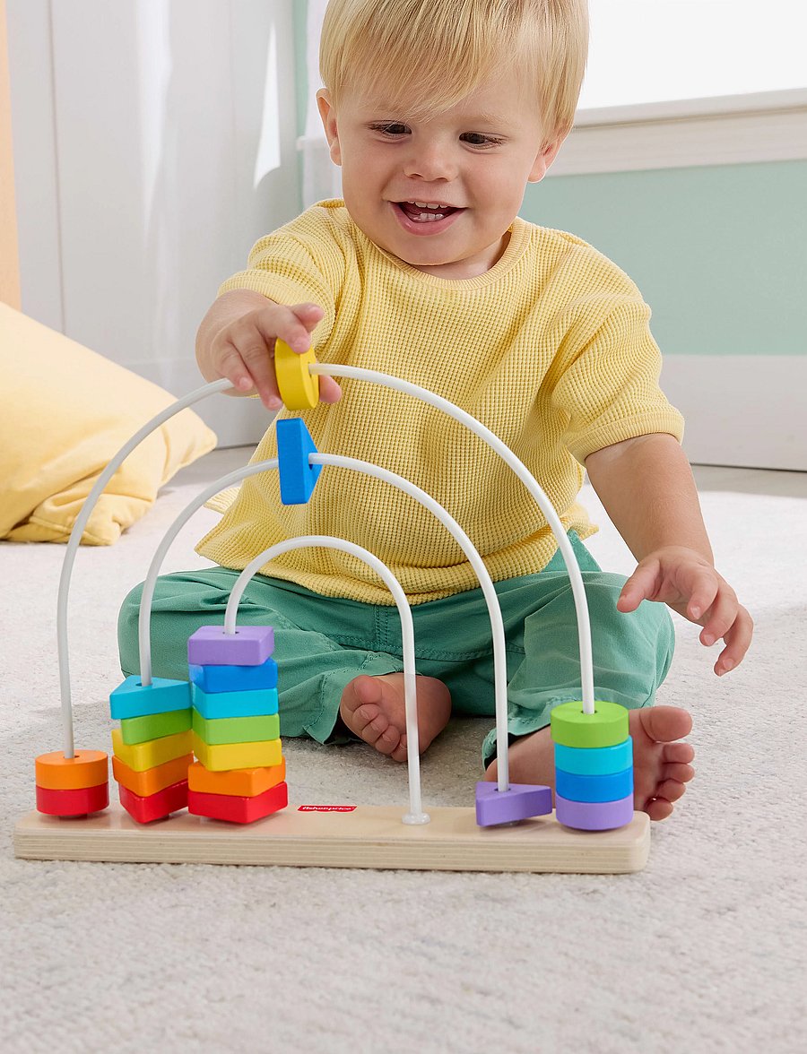 Fisher-Price - Wooden Rainbow Bead Bar Maze, Baby & Toddler Developmental Toy, 1 Wood Piece - alhaisimmat hinnat - multi color - 3