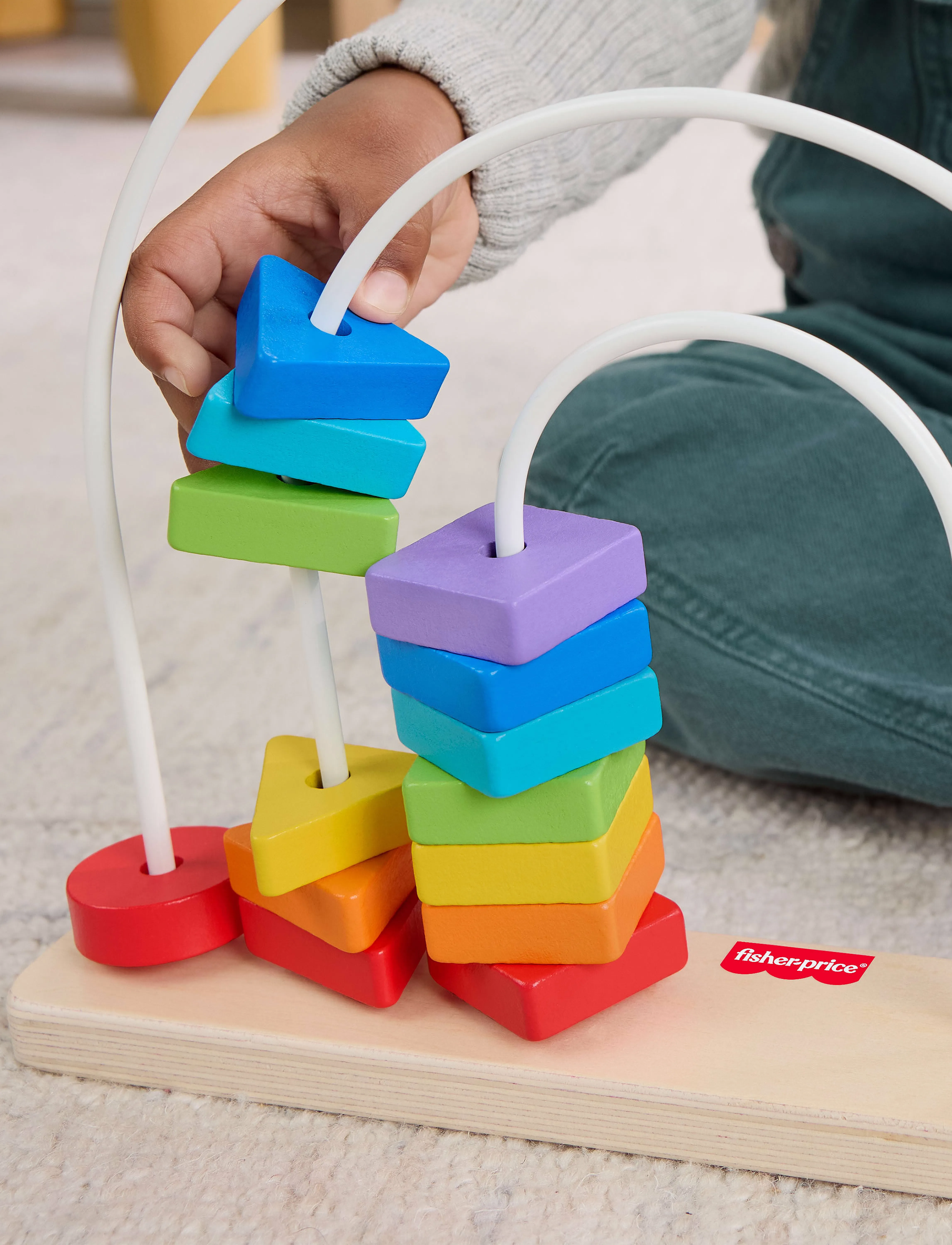 Fisher-Price - Wooden Rainbow Bead Bar Maze, Baby & Toddler Developmental Toy, 1 Wood Piece - alhaisimmat hinnat - multi color - 4