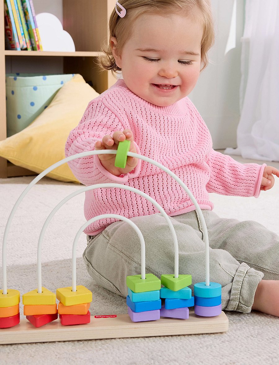 Fisher-Price - Wooden Rainbow Bead Bar Maze, Baby & Toddler Developmental Toy, 1 Wood Piece - alhaisimmat hinnat - multi color - 5