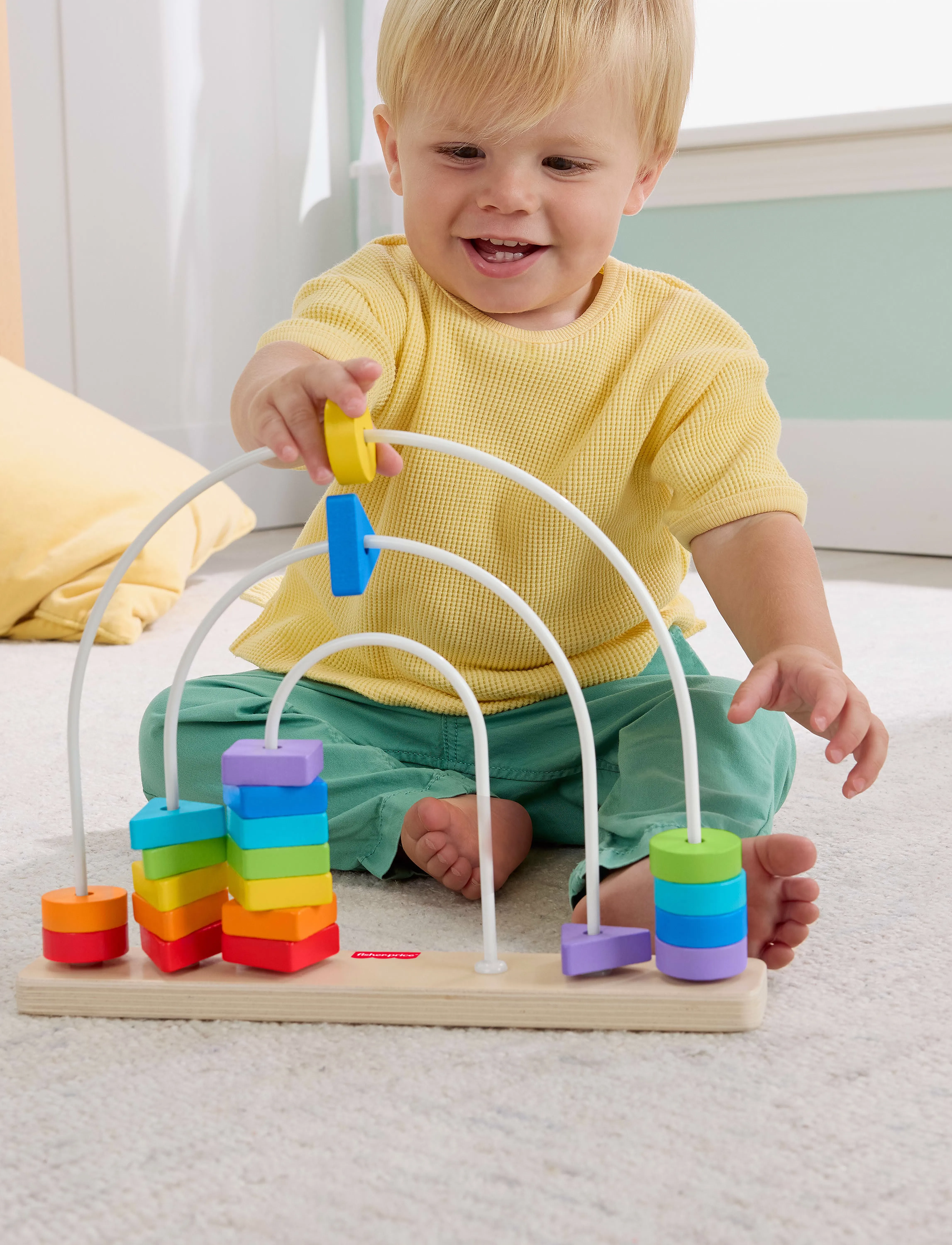 Fisher-Price - Wooden Rainbow Bead Bar Maze, Baby & Toddler Developmental Toy, 1 Wood Piece - lägsta priserna - multi color - 3