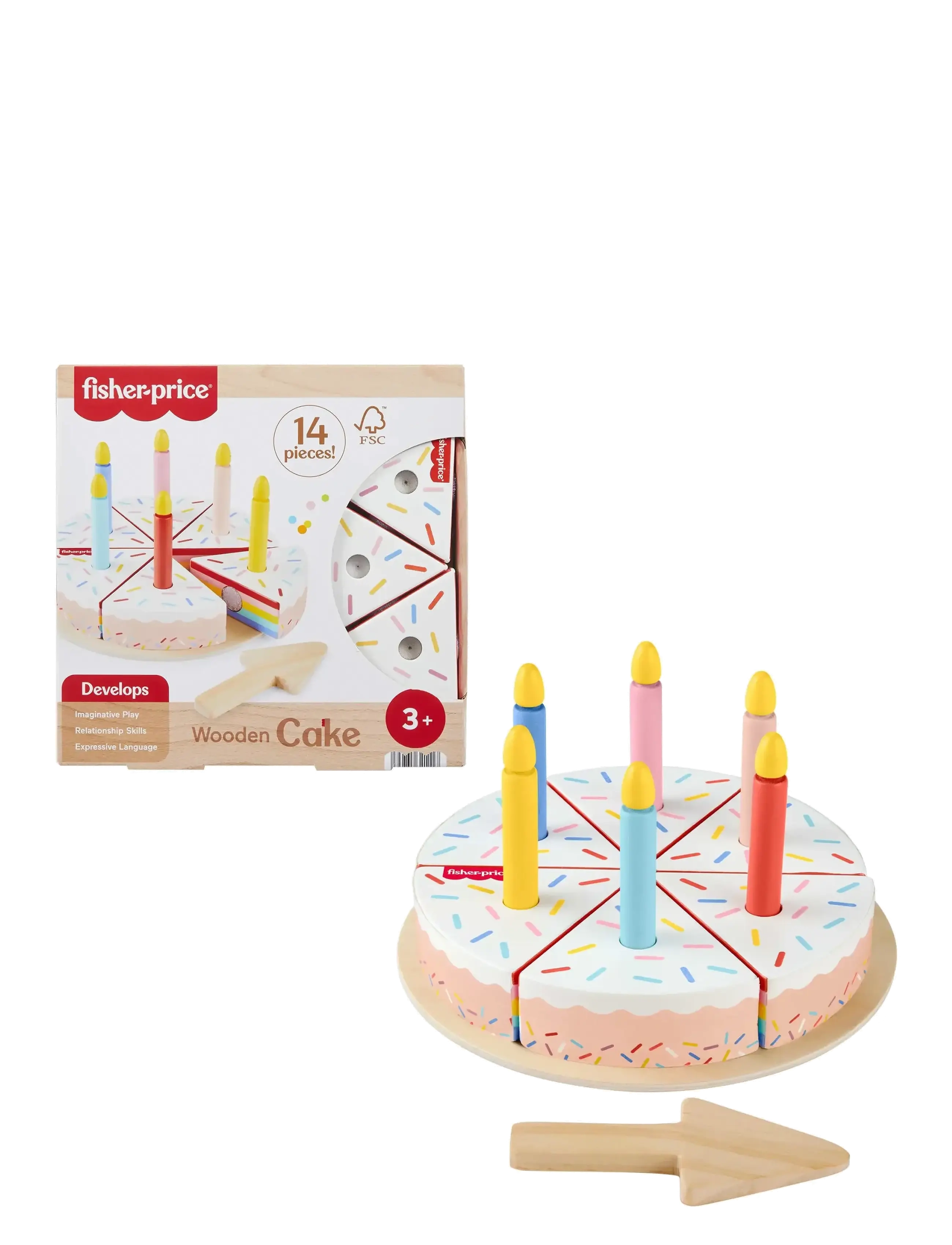 Fisher-Price Wooden Cake, Pretend Food Decorating Set For Preschool Kids, 14 Wood Pieces, Børn, Children's Birthday, Multi/mønstret, Str: ONE SIZE