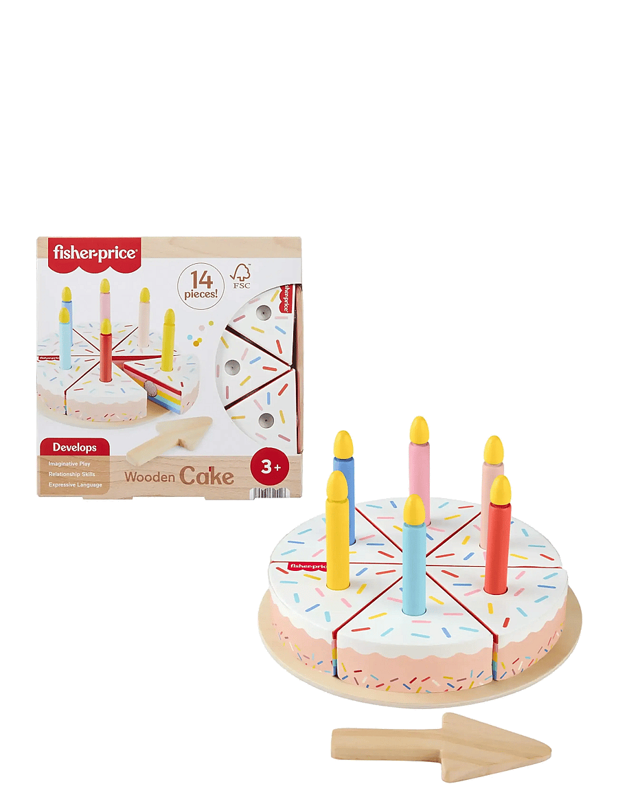 Fisher-Price - Wooden Cake, Pretend Food Decorating Set for Preschool Kids, 14 Wood Pieces - partybedarf - multi color - 0