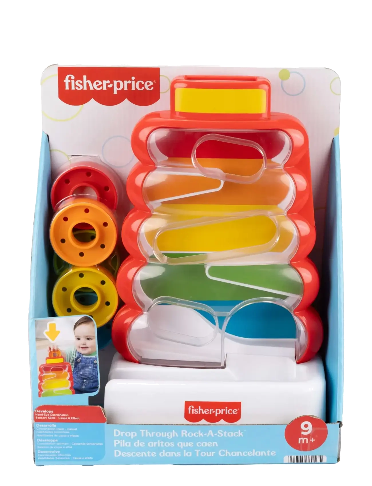Fisher-Price - Drop Through Rock-a-Stack Baby & Toddler Developmental Activity Toy, 5 Coins - motoriklegetøj - multicolor - 3