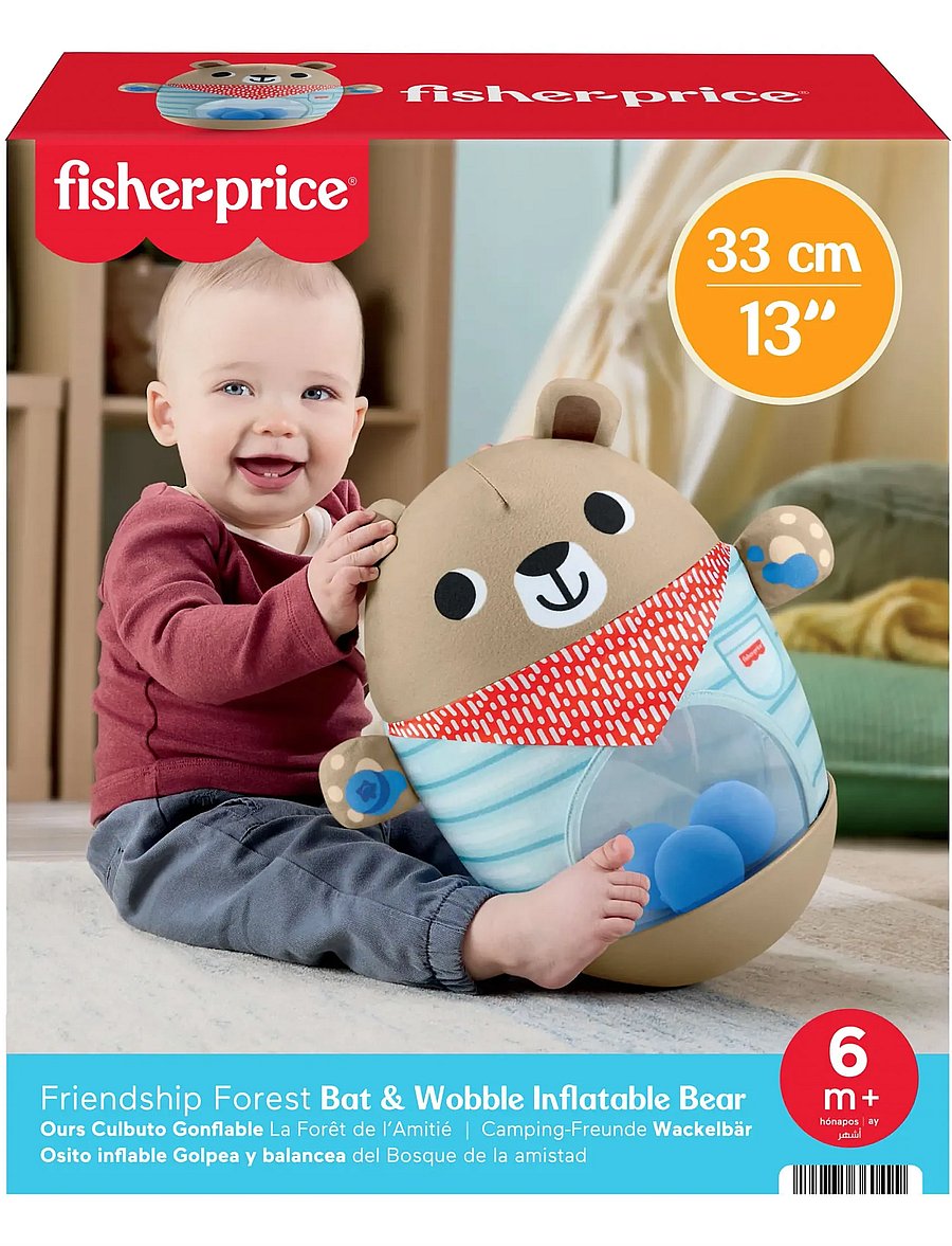 Fisher-Price - Friendship Forest Bat & Wobble Inflatable Bear Roly-Poly Activity Toy for Baby - pliušiniai gyvūnai - multicolor - 0