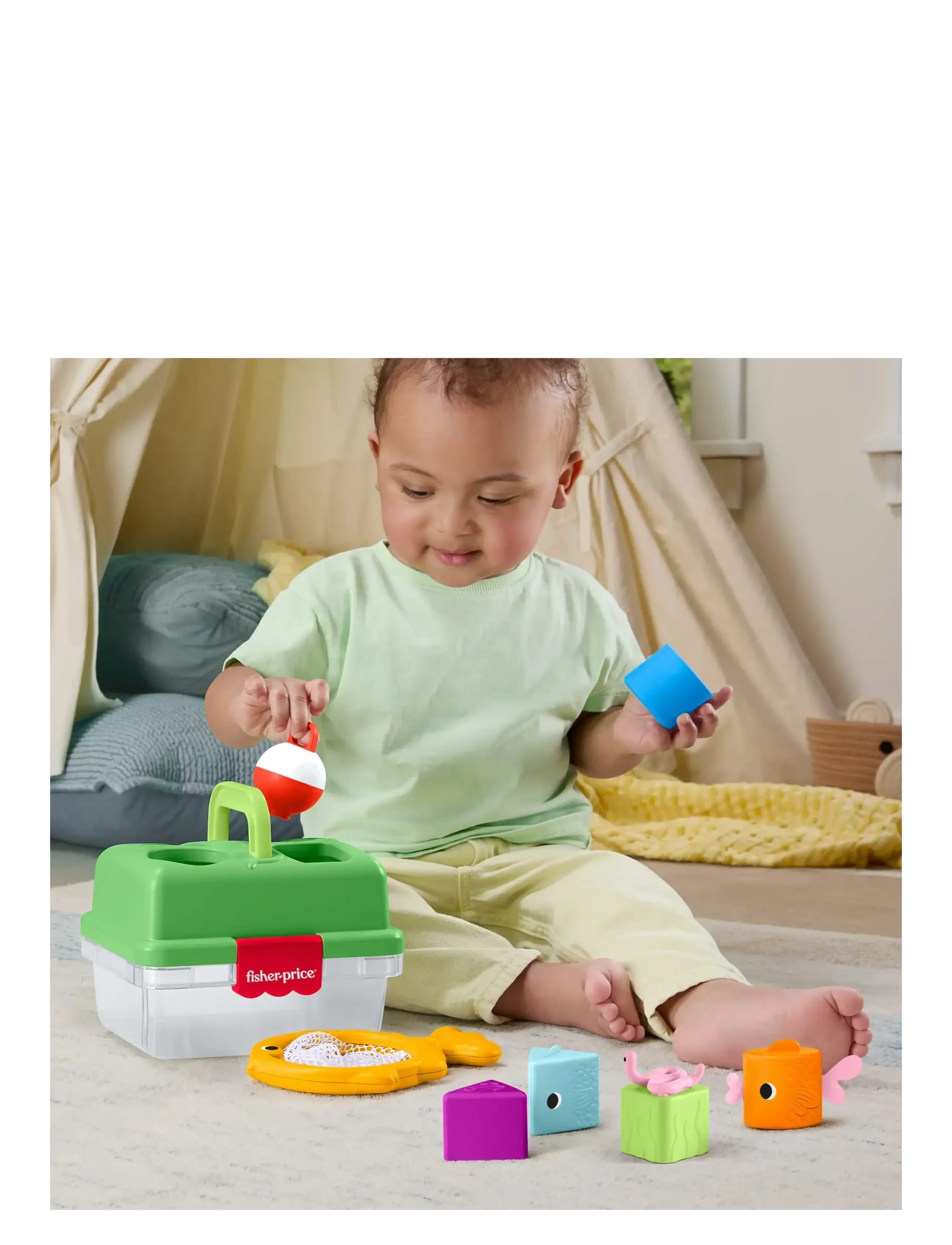 Fisher-Price - Friendship Forest Sort & Store Tackle Box Baby Toy with 6 Shape Blocks & Fishing Net - putteboks - multicolor - 2