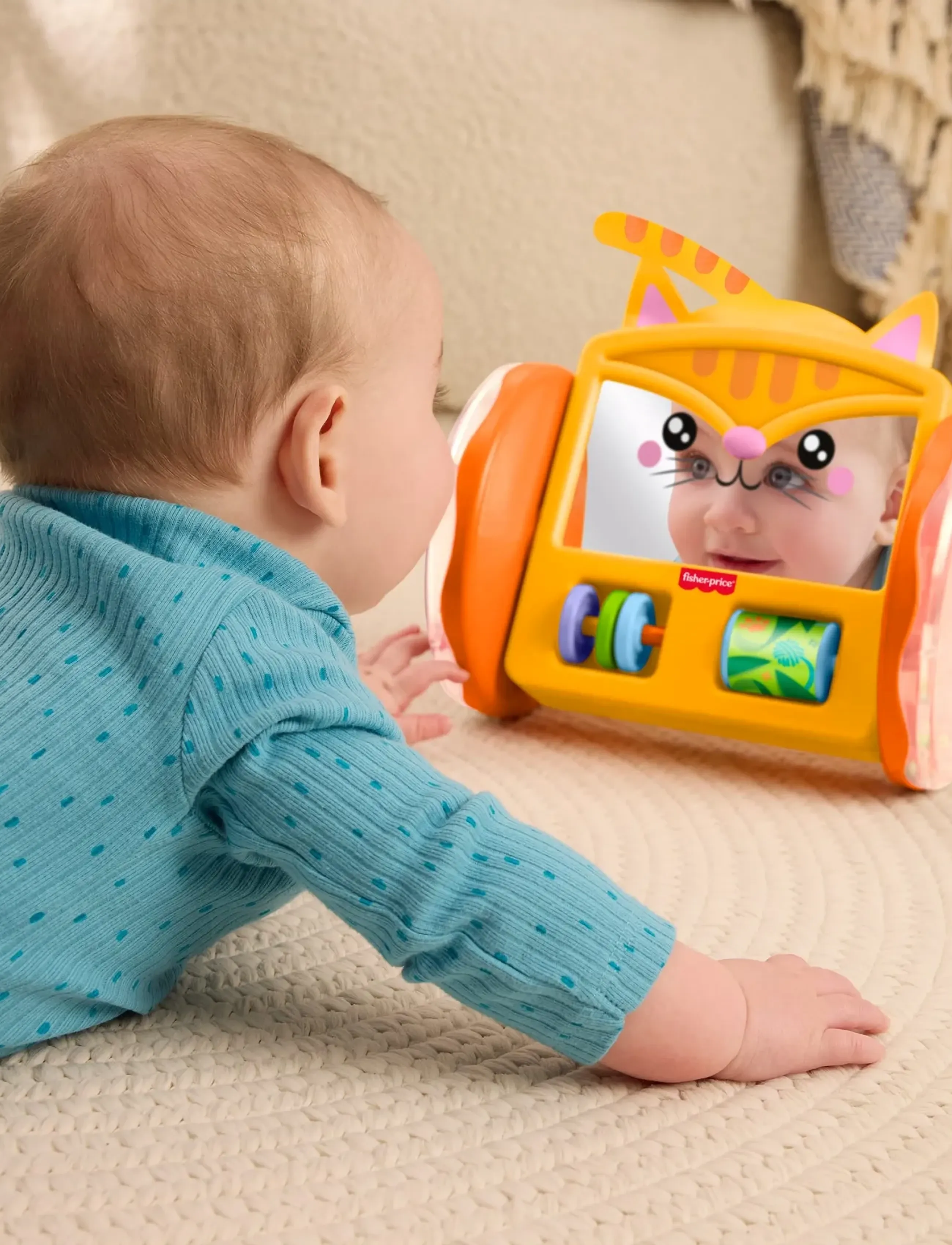 Fisher-Price Fp Pets Crawl-After Kitty Mirror, Baby Tummy Time & Crawling Activity Toy, One Size, Orange, Educational Legetøj > Interactive Legetøj, B