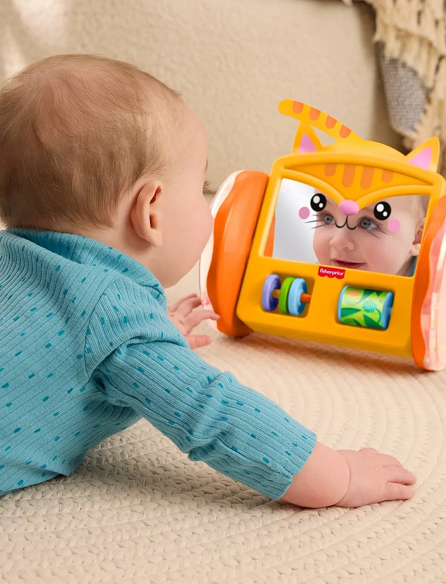Fisher-Price - FP Pets Crawl-After Kitty Mirror, Baby Tummy Time & Crawling Activity Toy - interaktivt legetøj - multicolor - 0