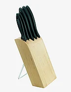 Essential knife block with 5 knives - WOOD
