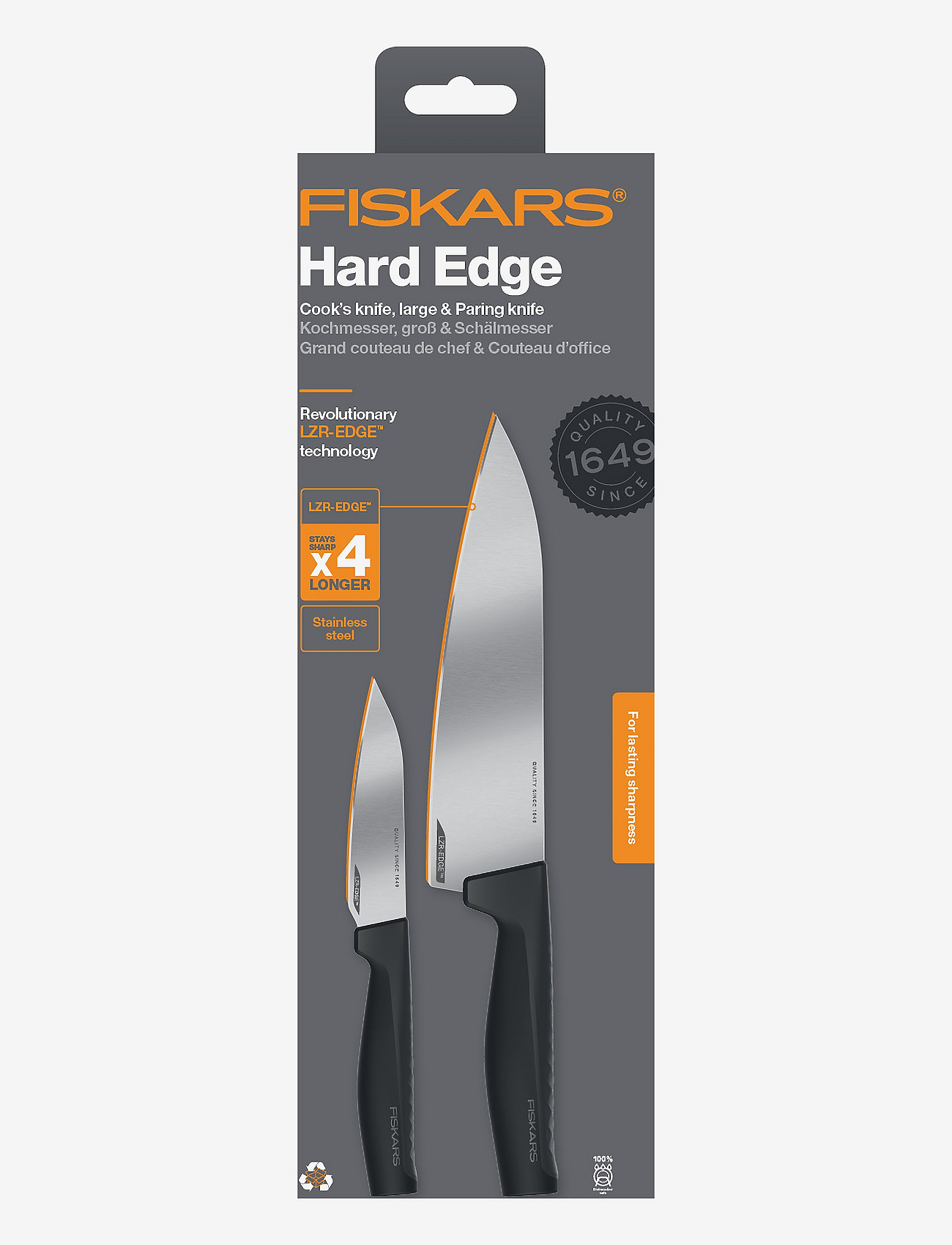 Fiskars - Hard Edge Knivset 2 parts - large chef knife & vegetable knife - kochmesser - black - 1